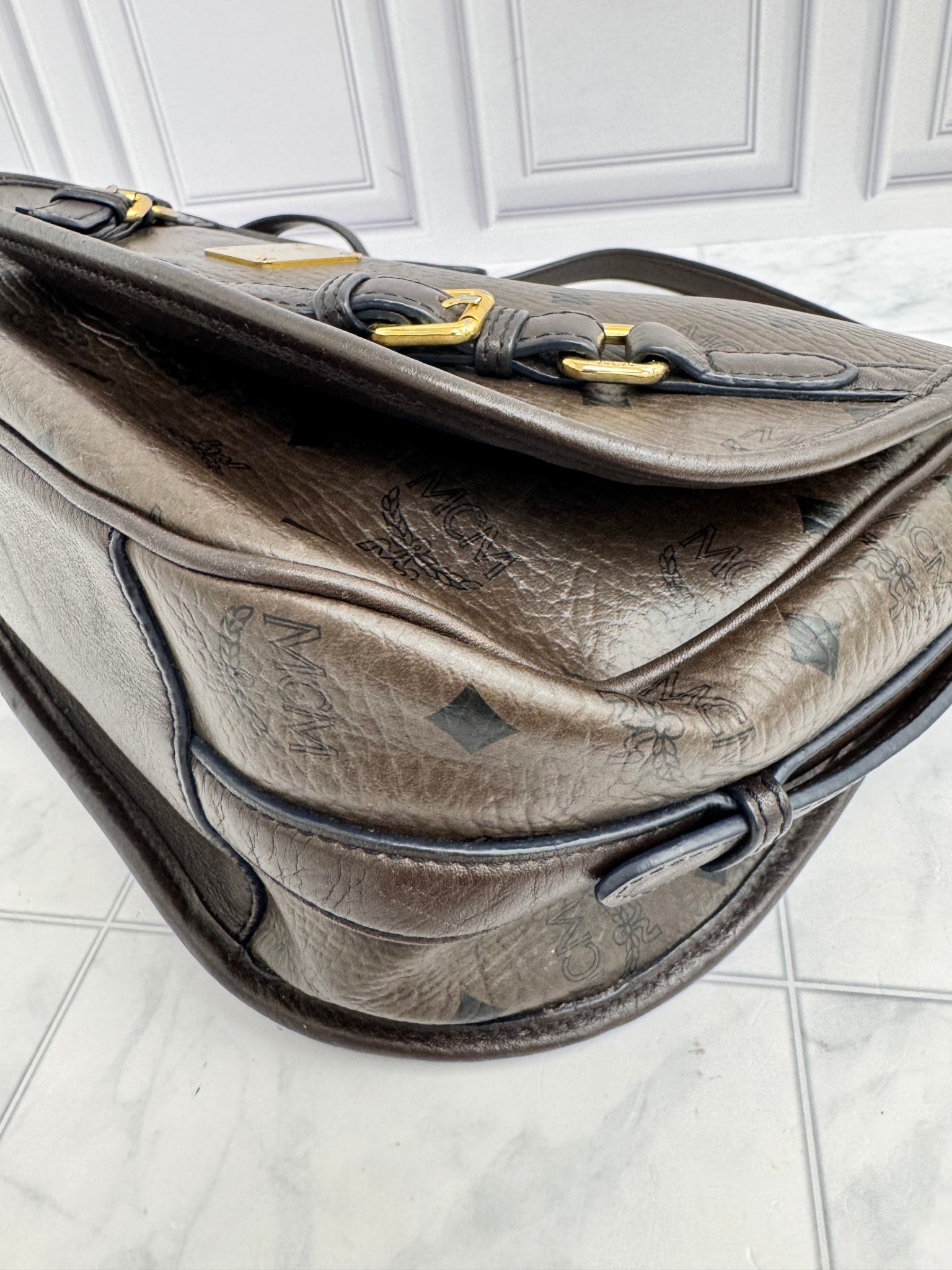 MCM Brown Viseots Monogram Leather Crossbody Bag