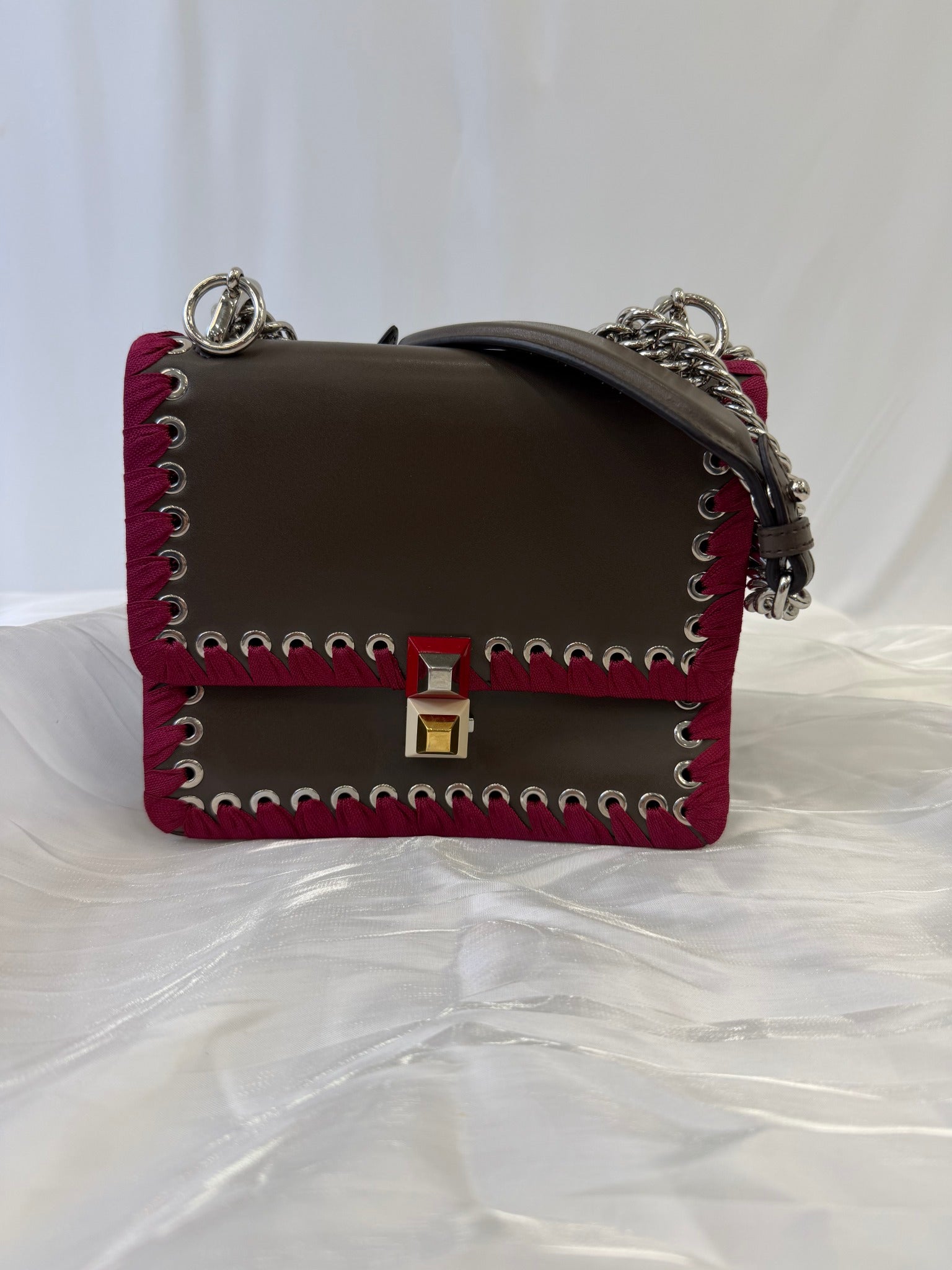 Fendi Brown Leather Kan I Whipstitch Chain Bag