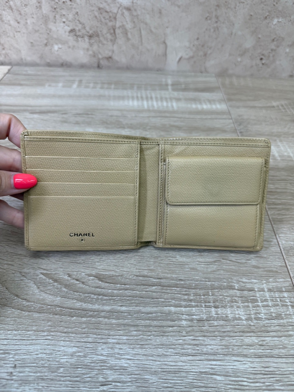 Chanel Tan Caviar Bifold Wallet
