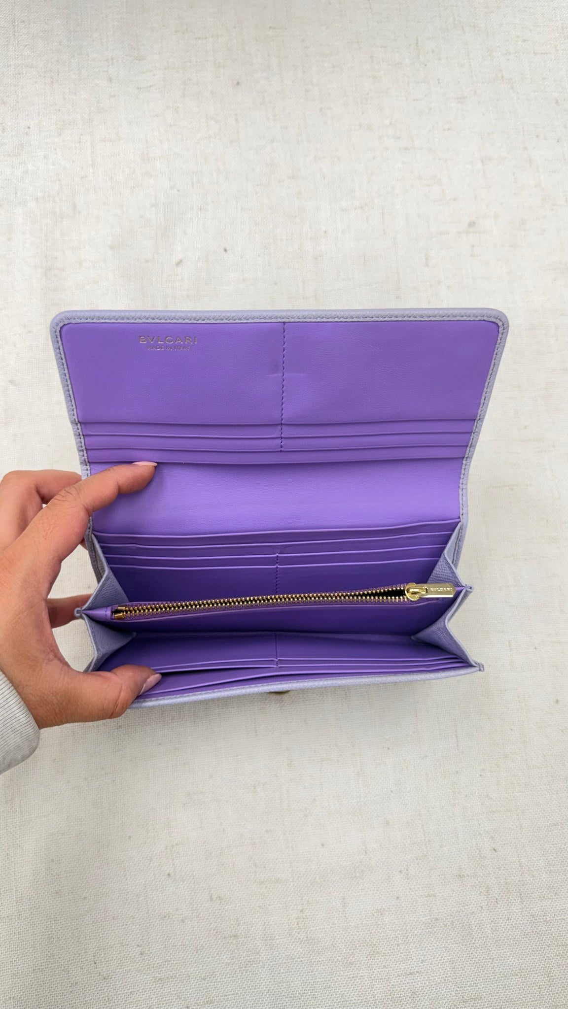 Bvlgari Lilac Pebbled Leather Long Wallet