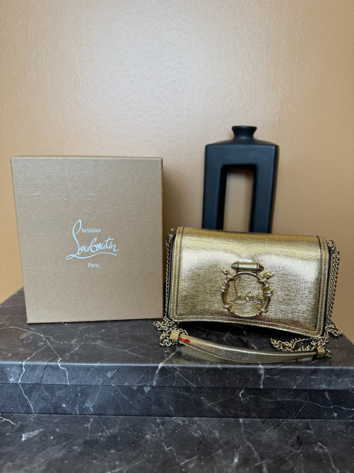 Christian Louboutin Gold Calfskin Snake Logo RubyLou Clutch