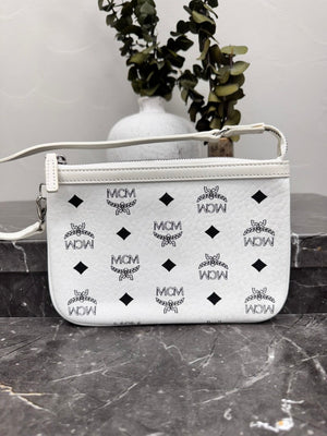 MCM White Visetos Leather Pouch