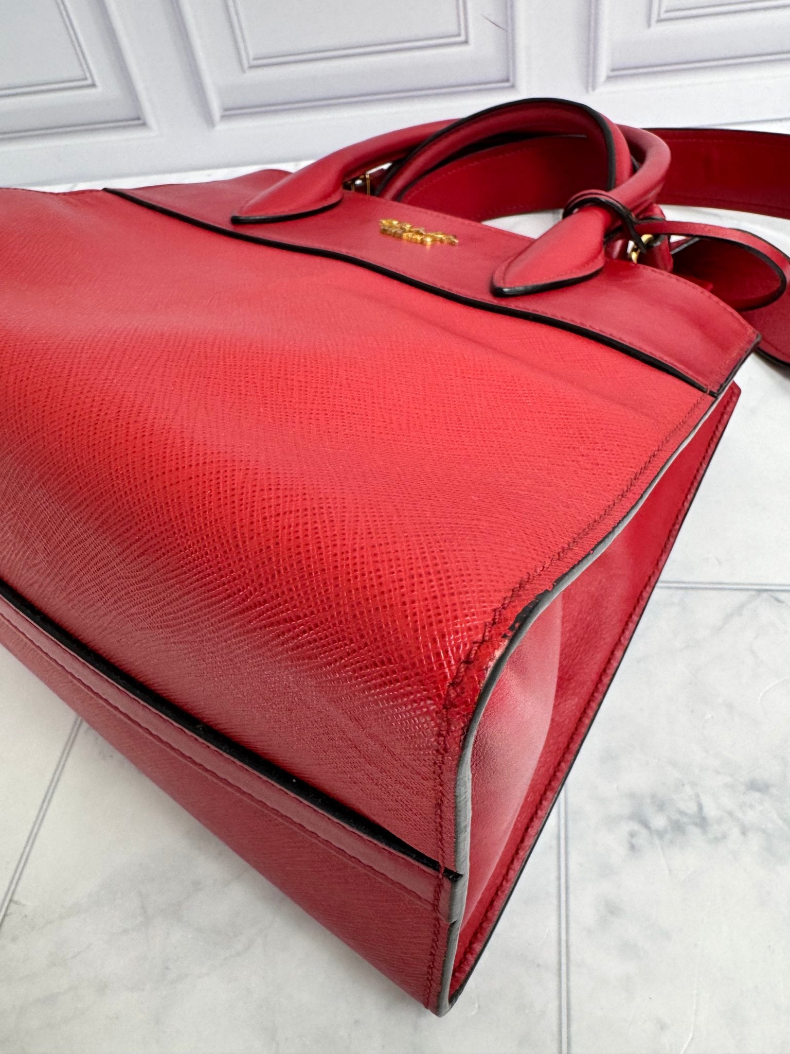 Prada Red Saffiano Leather 2Way Bag