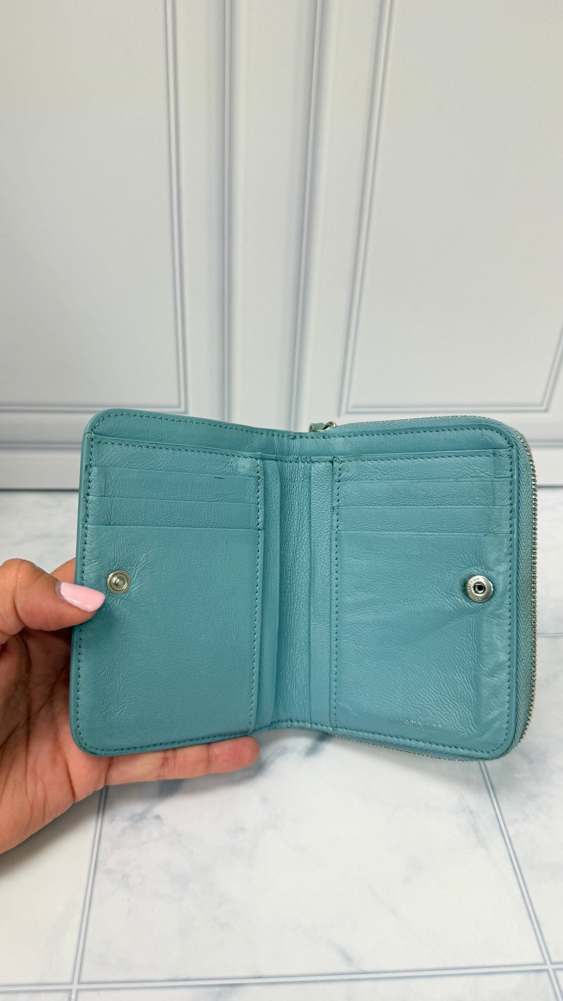 Balenciaga Light Blue Grained Leather Zippy Compact Wallet 