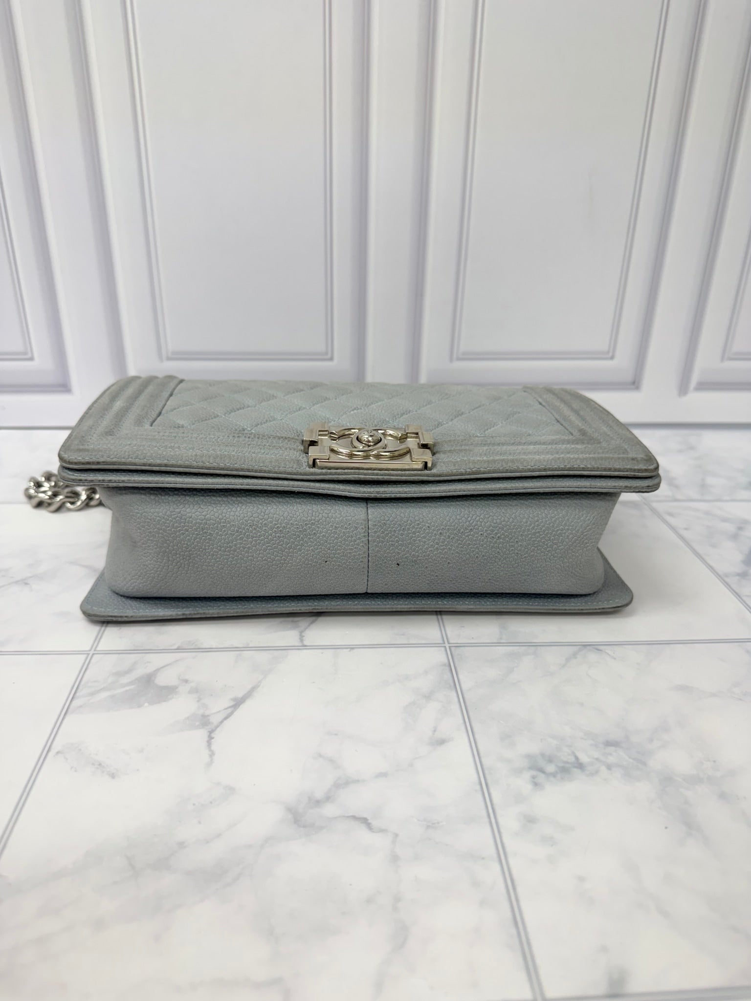 Chanel Matt Grey Caviar Leather Medium Boy Bag 