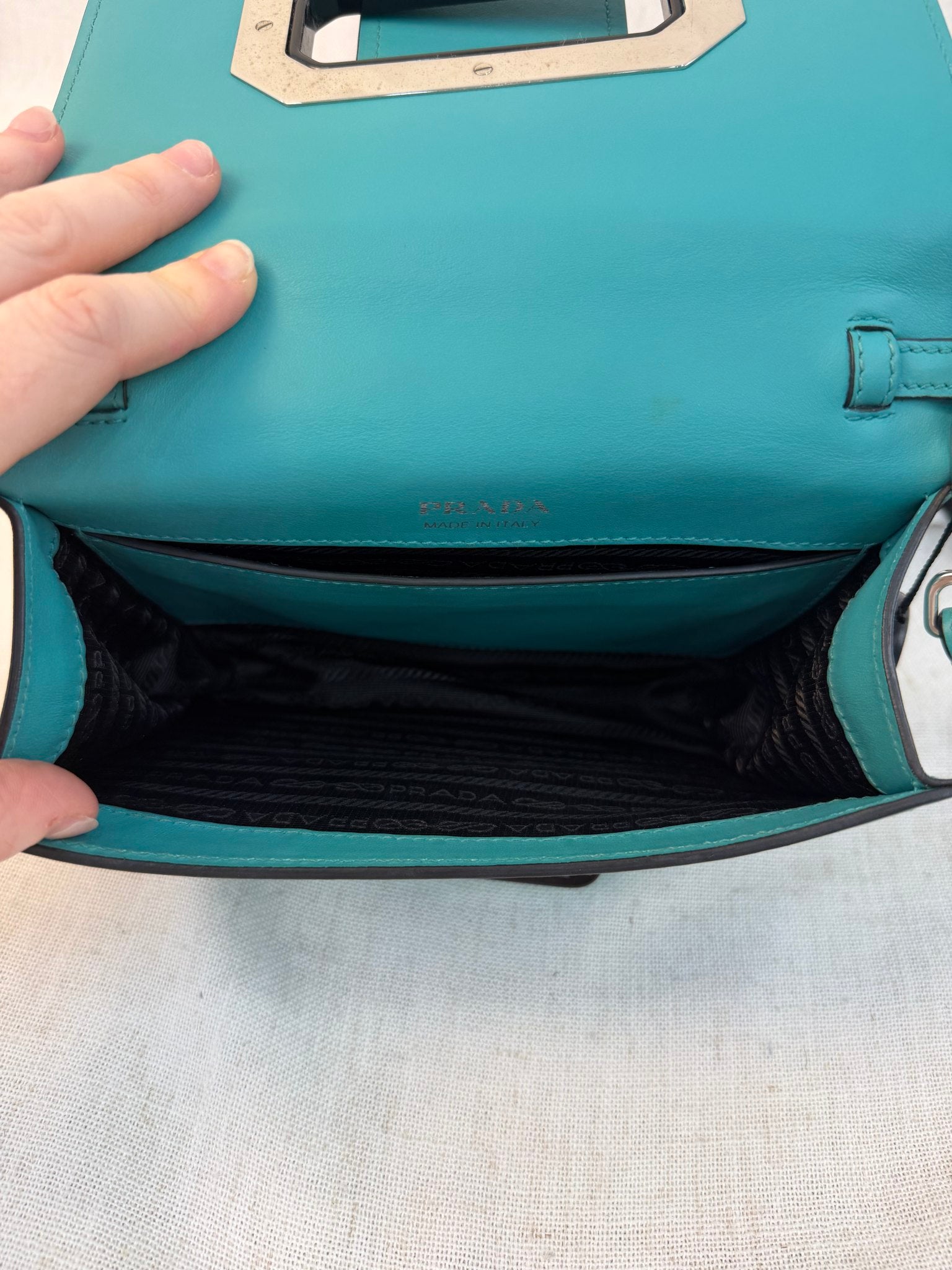 Prada Teal Leather Plex Ribbon Shoulder Bag