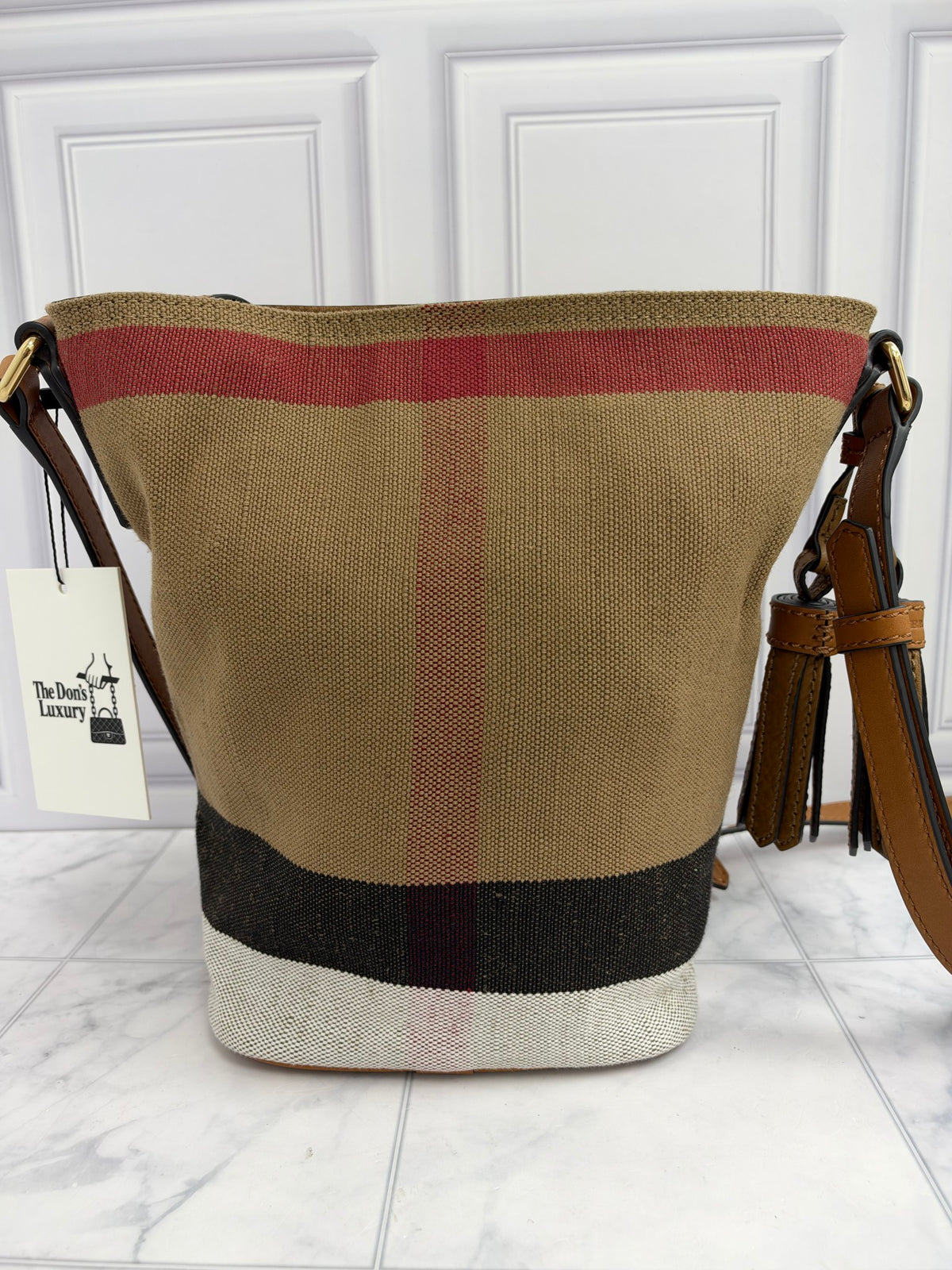 Burberry Brown House Check Canvas & Leather Small Ashby Bucket Bag