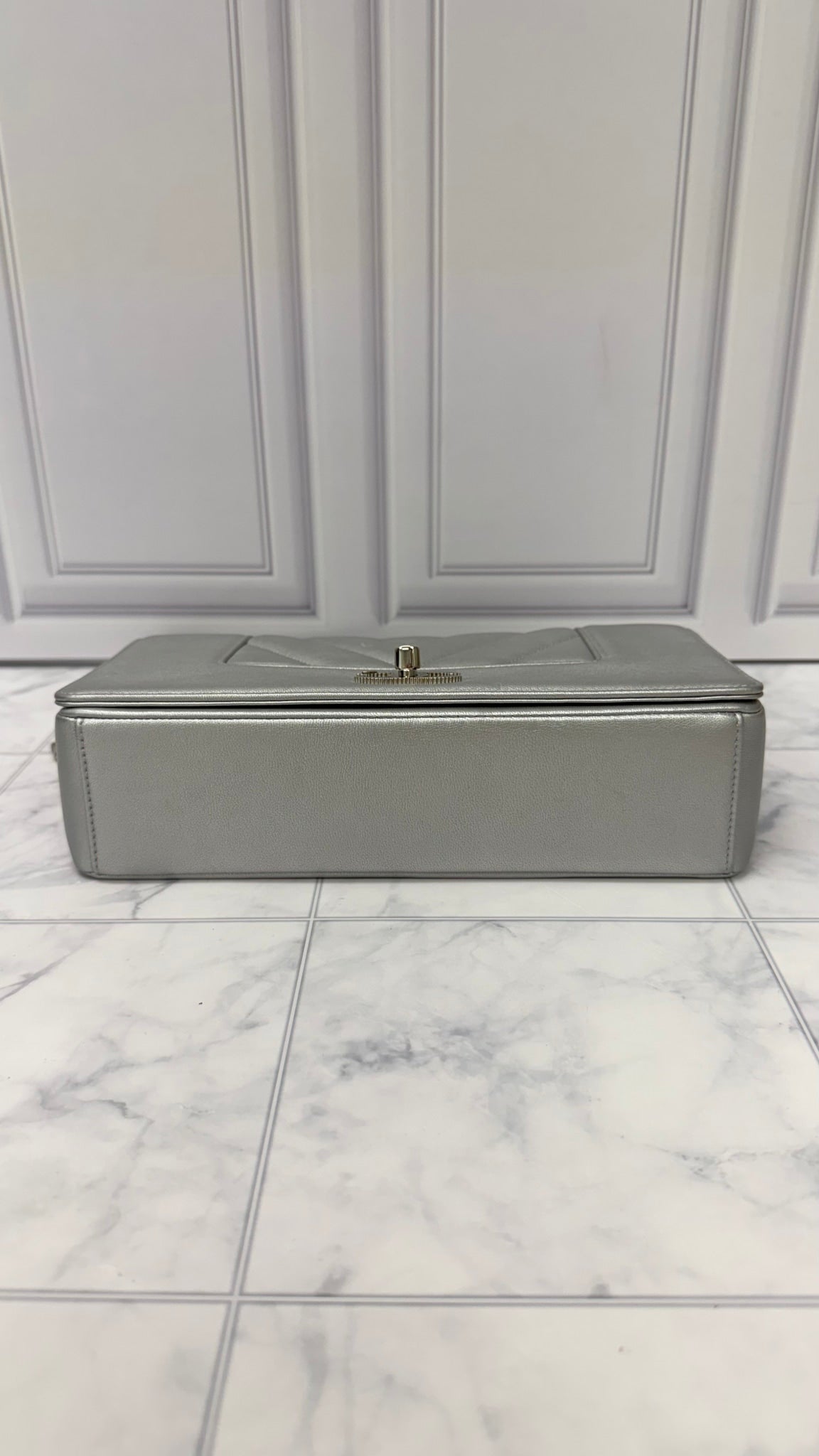 Chanel Silver Leather Mademoiselle Medium Double Flap Bag 
