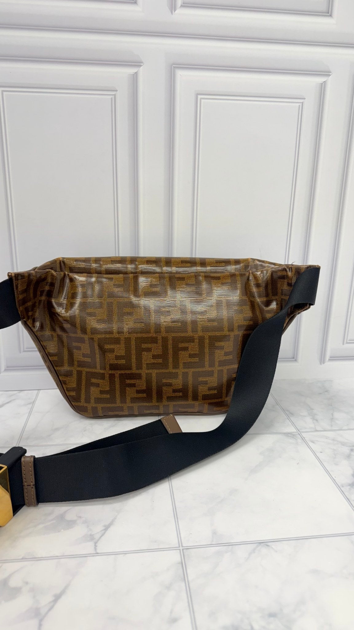 LIKE NEW - Fendi Brown Coated Canvas Belt Bag 