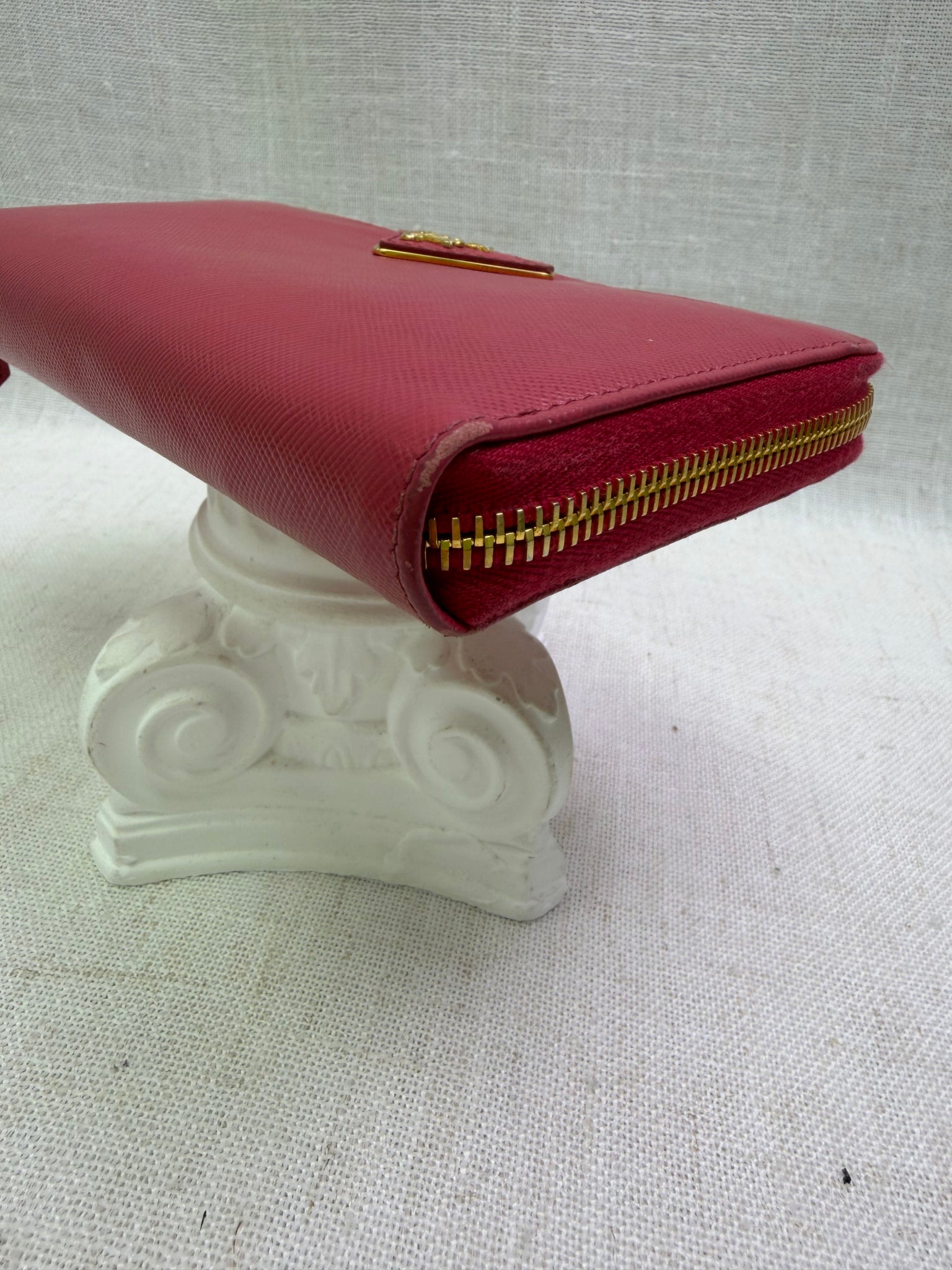 Prada Pink Saffiano Leather Zippy Wallet