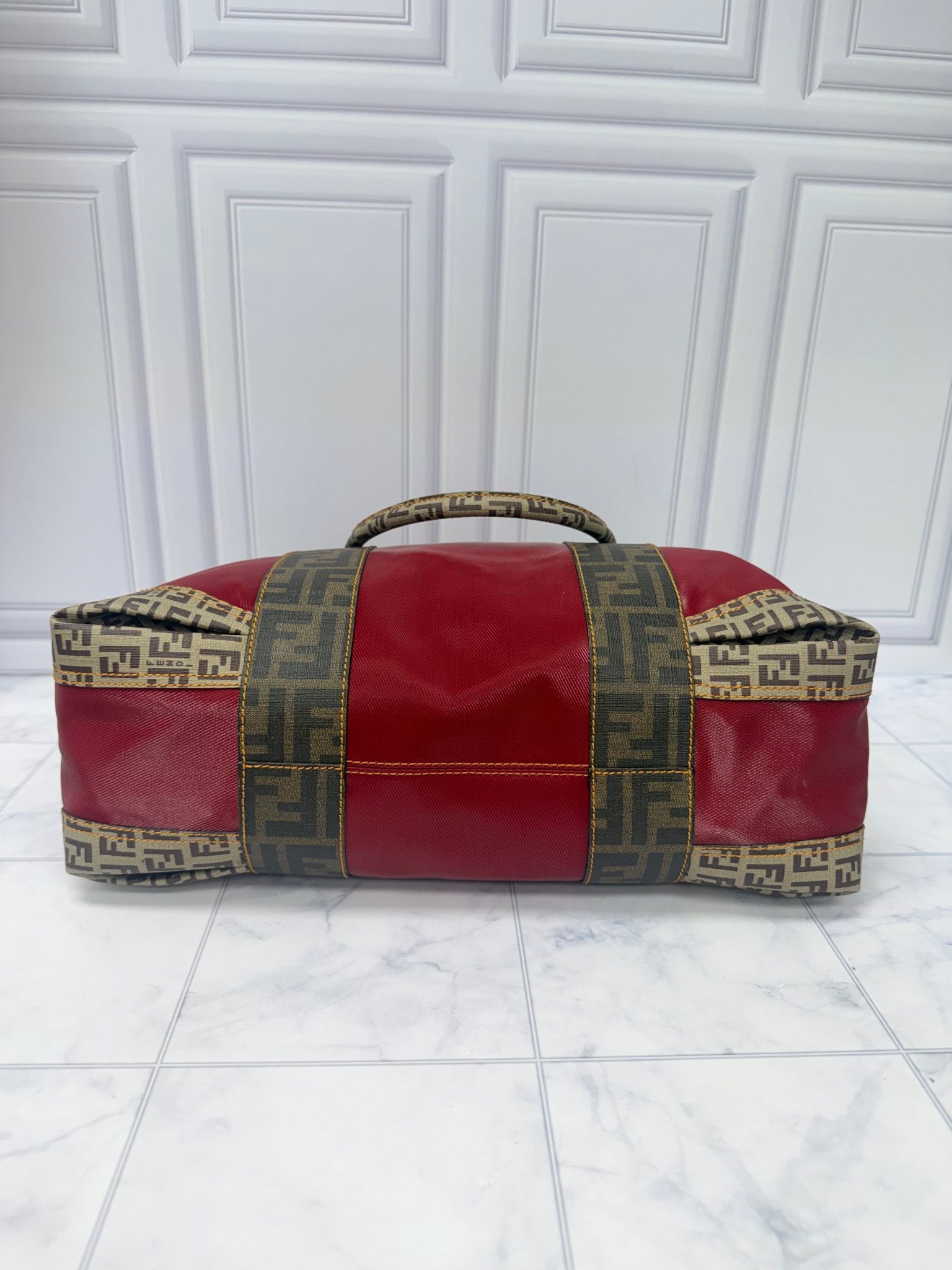 Fendi Red Coated Canvas B Tote Bag