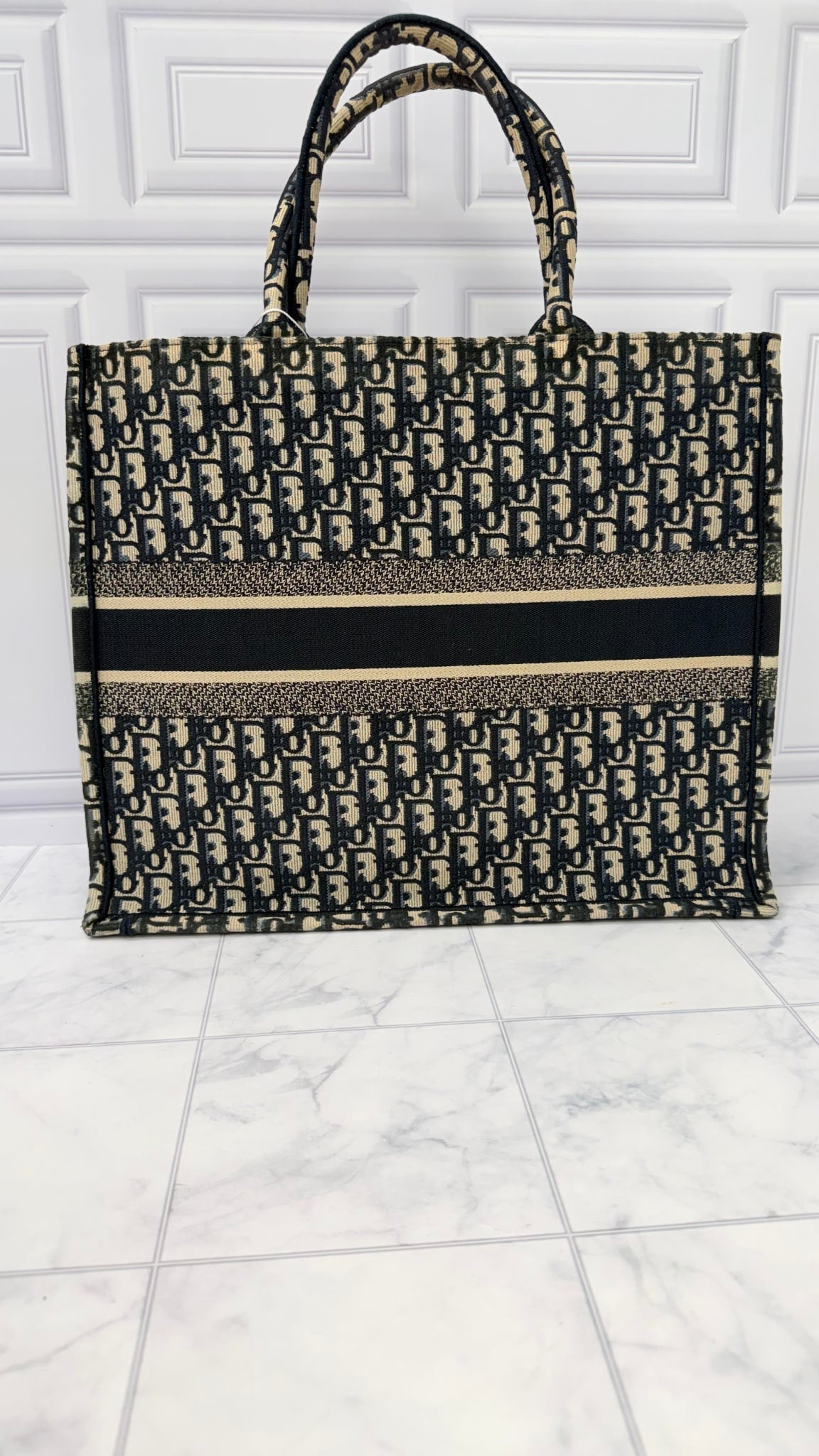 Christian Dior Navy Blue Oblique Embroidery Large Book Tote Bag 