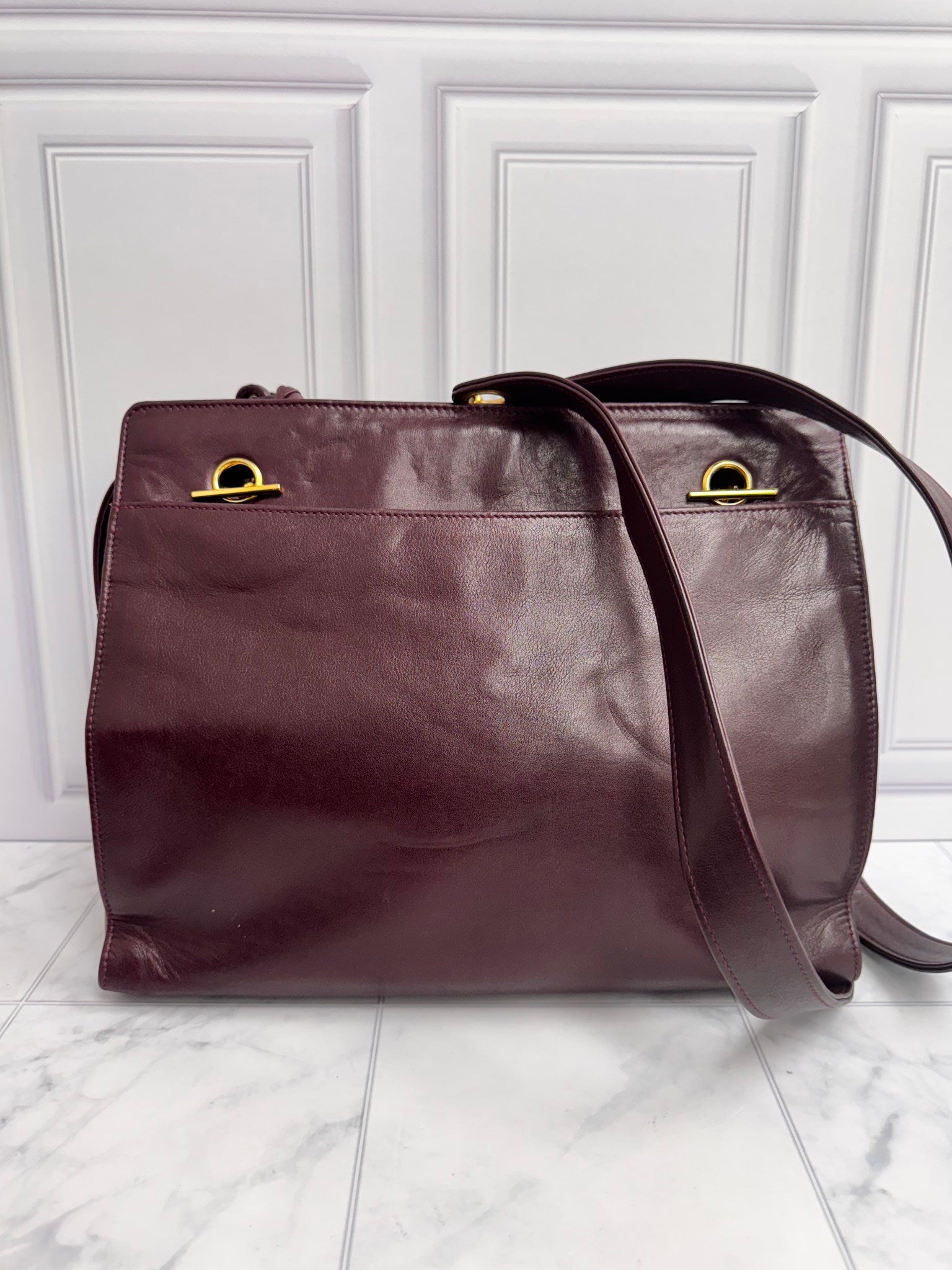 Chanel Burgundy Leather Shoulder Tote Bag