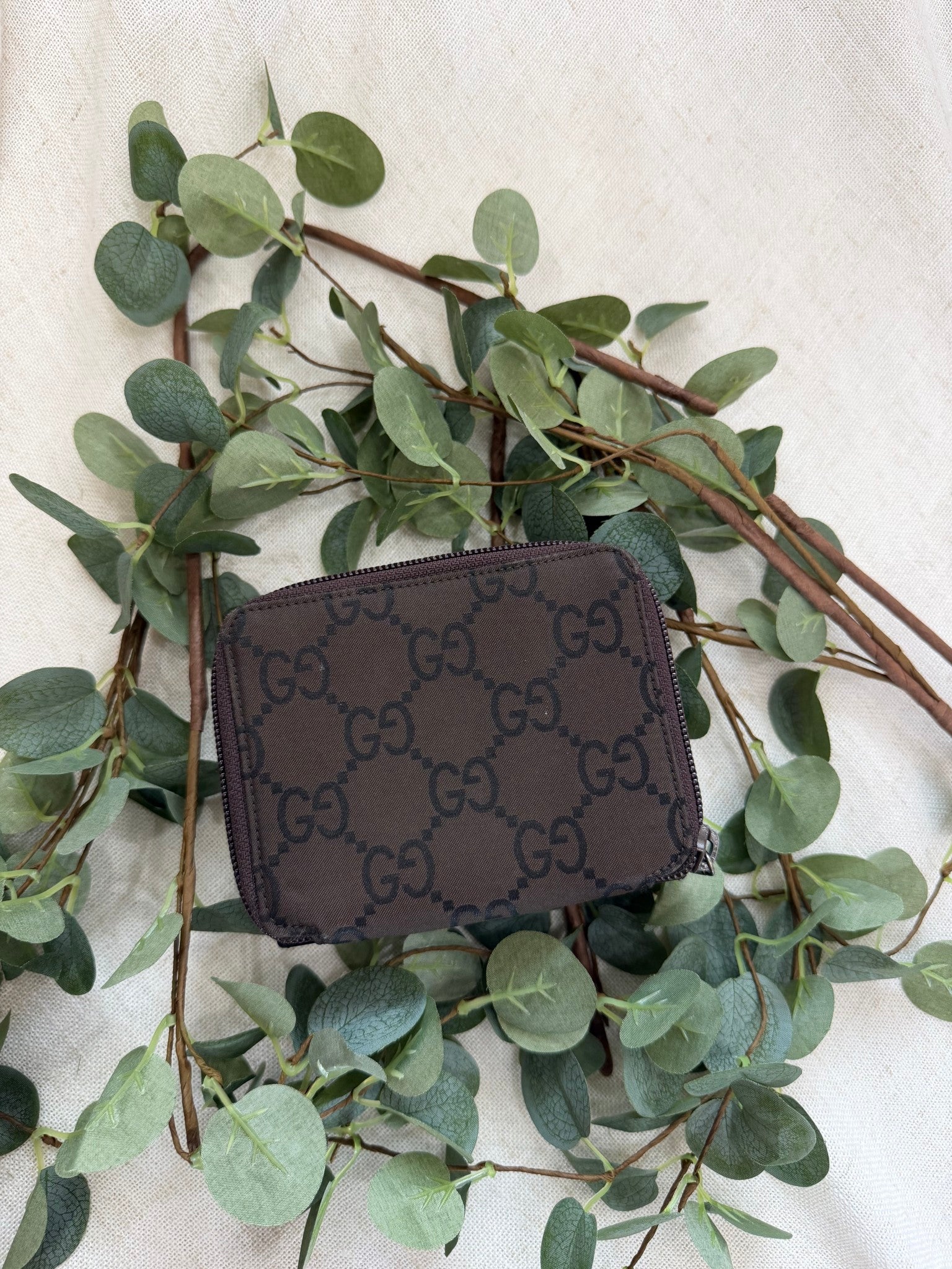 Gucci Brown Nylon Compact Zippy Wallet