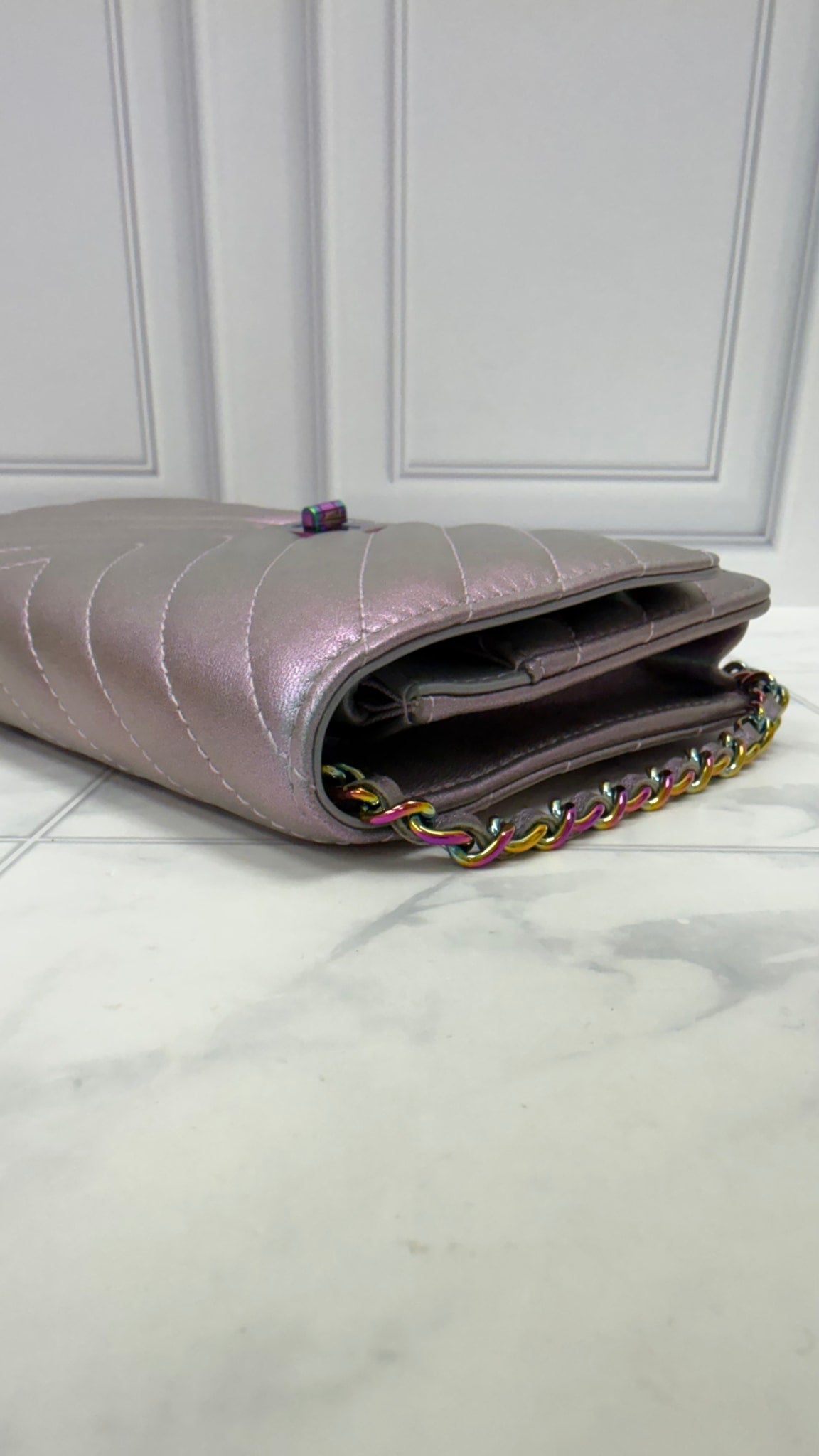 Chanel Iridescent Quilted Chevron Reissue Wallet on a Chain