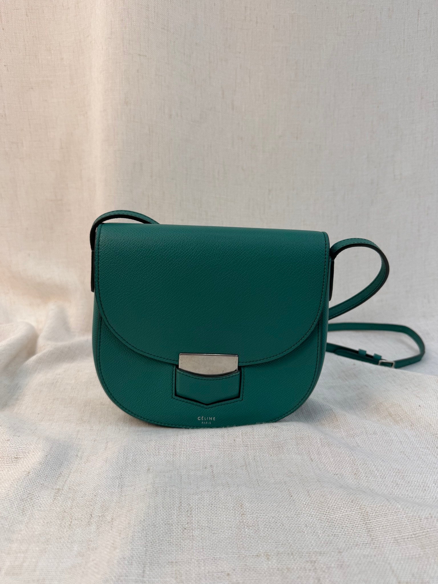 Celine Teal Leather Trotteur Crossbody Bag