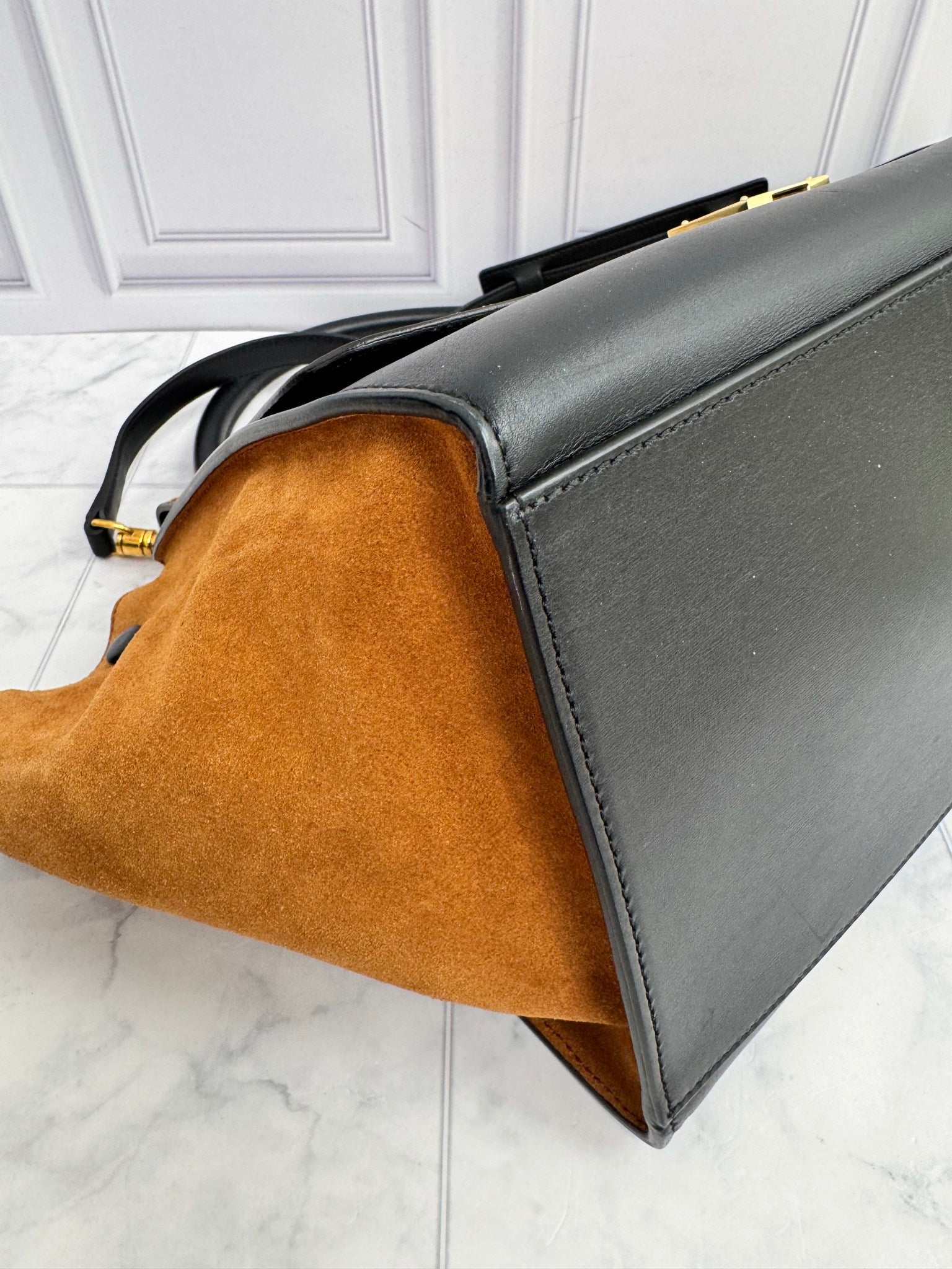 Celine Orange Snakeskin And Black Leather Medium Trapeze 2Way Bag
