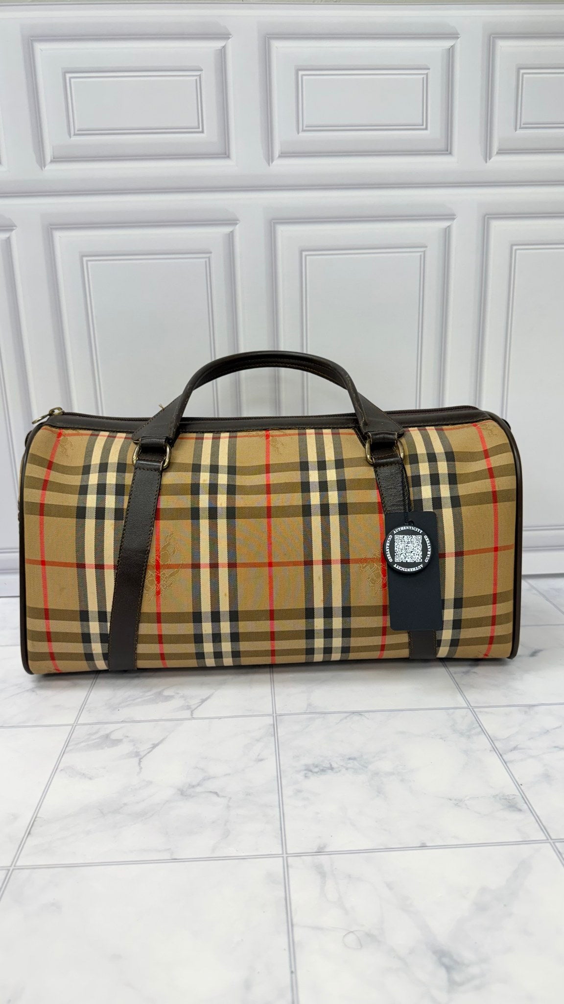 Burberry Beige Haymarket Check Canvas Weekender Bag 