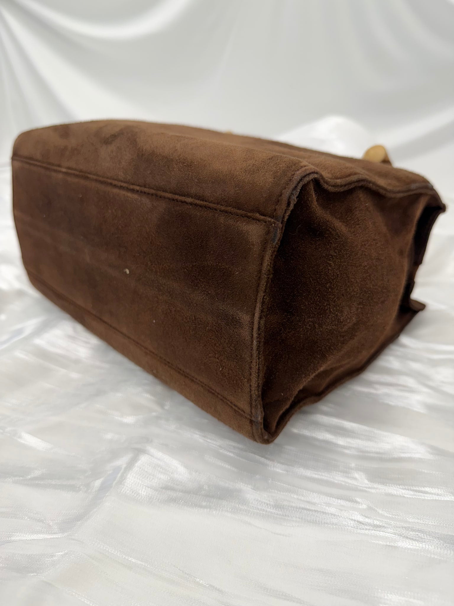 Prada Vintage Brown Suede & Wooden Handle Bag