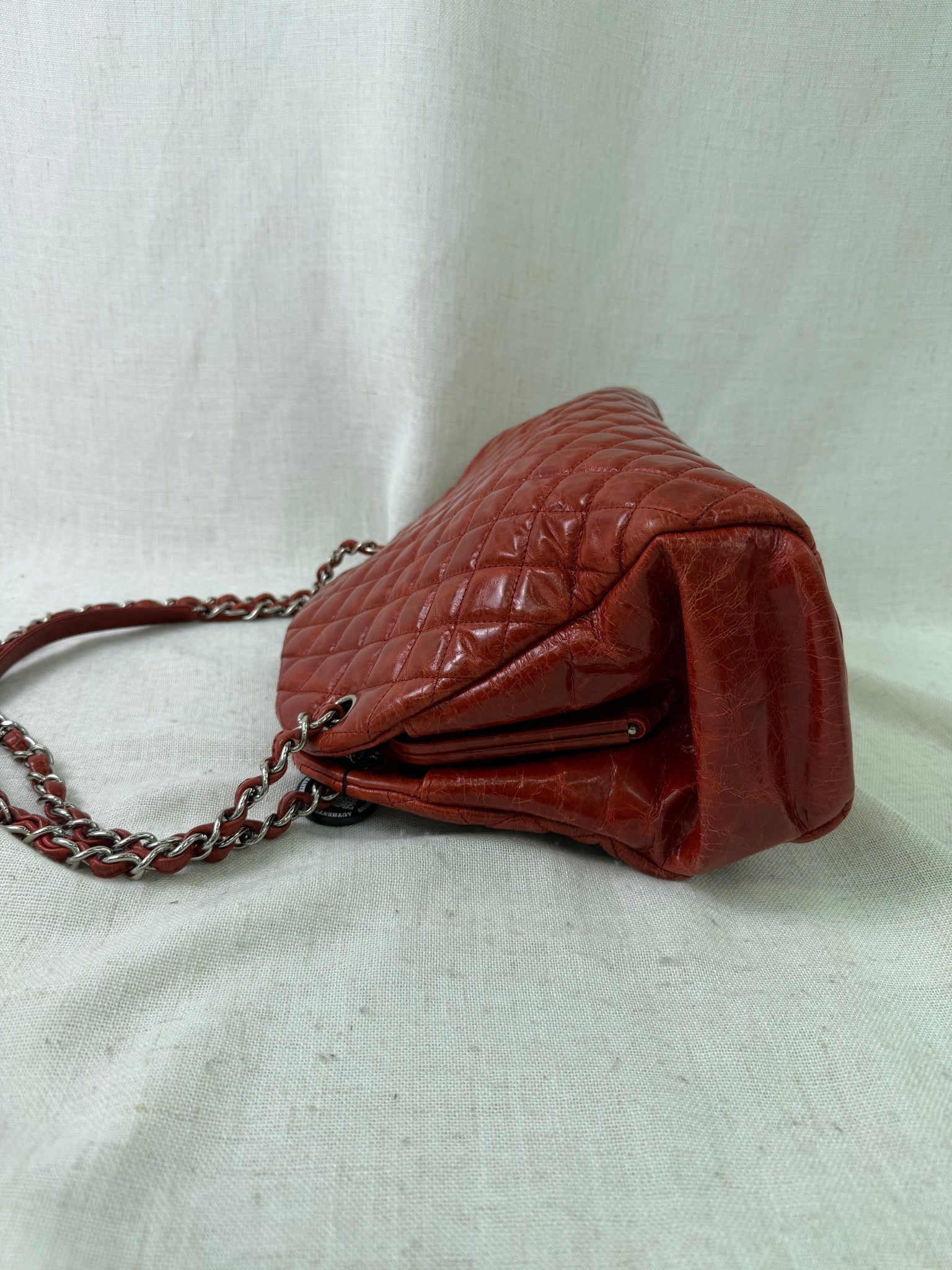 Chanel Red Glazed  Calfskin Quilted Medium Just Mademoiselle Bowling Bag