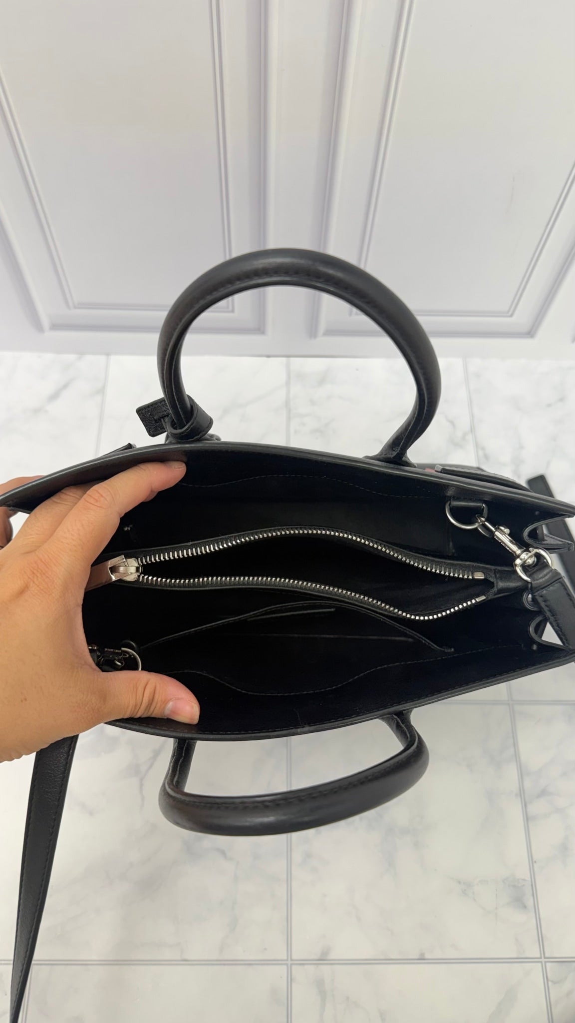 Saint Laurent YSL Black Leather Love Patchwork Baby Sac De Jour 2Way Handbag 