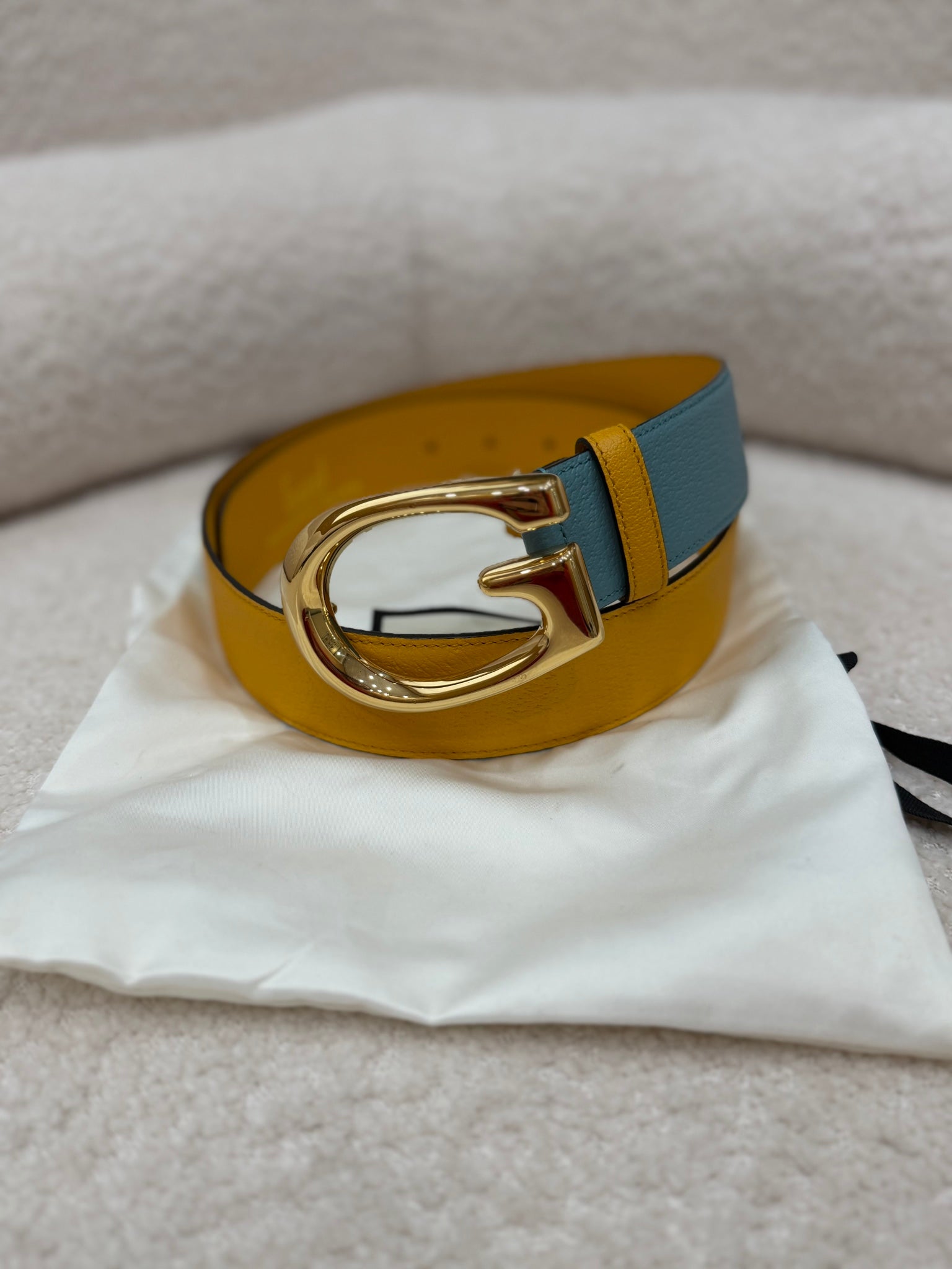 Gucci Teal and Yellow Leather Belt 85/34