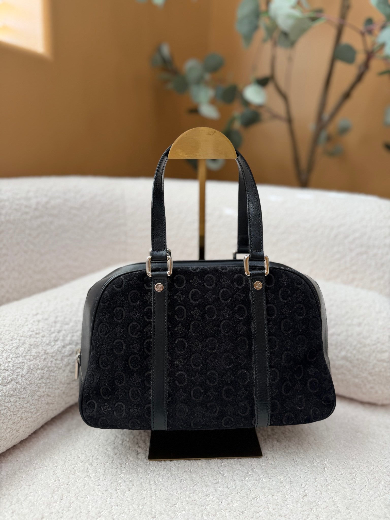 Celine Black Suede Macadam Handbag
