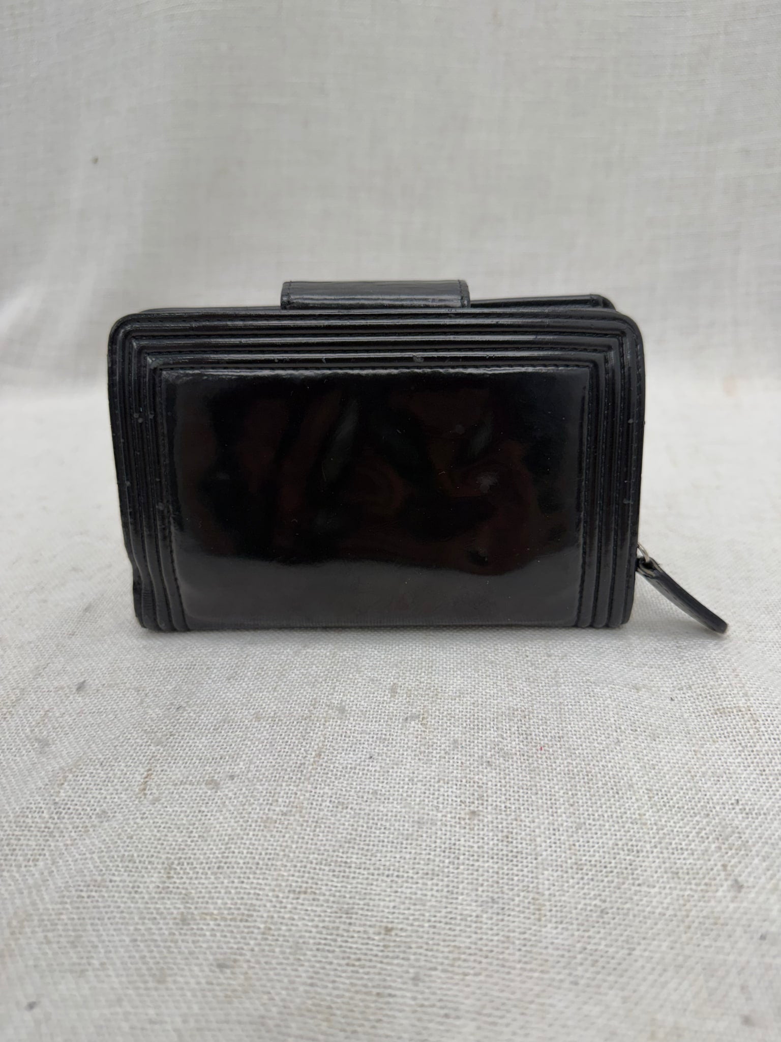 Chanel Black Patent Leather Boy Compact Wallet