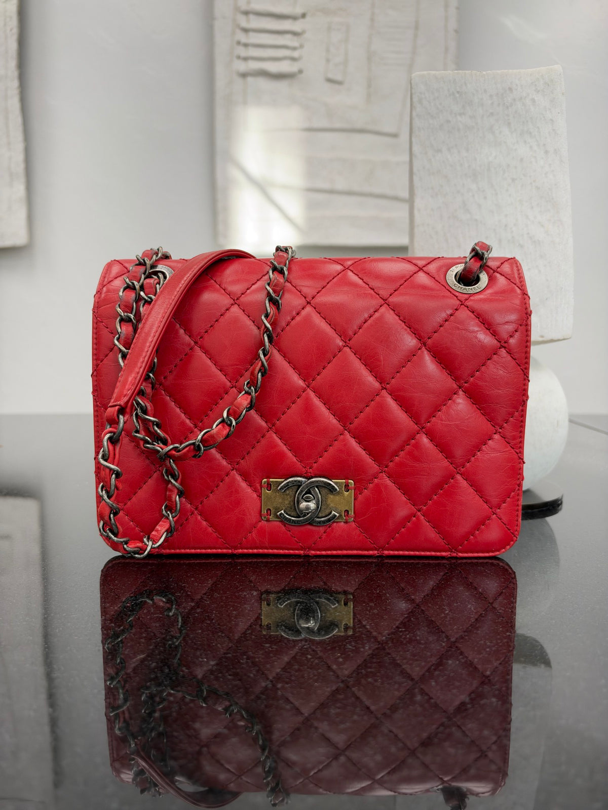 Chanel Red Quilted Calfskin Soft Small Boy Flap Bag