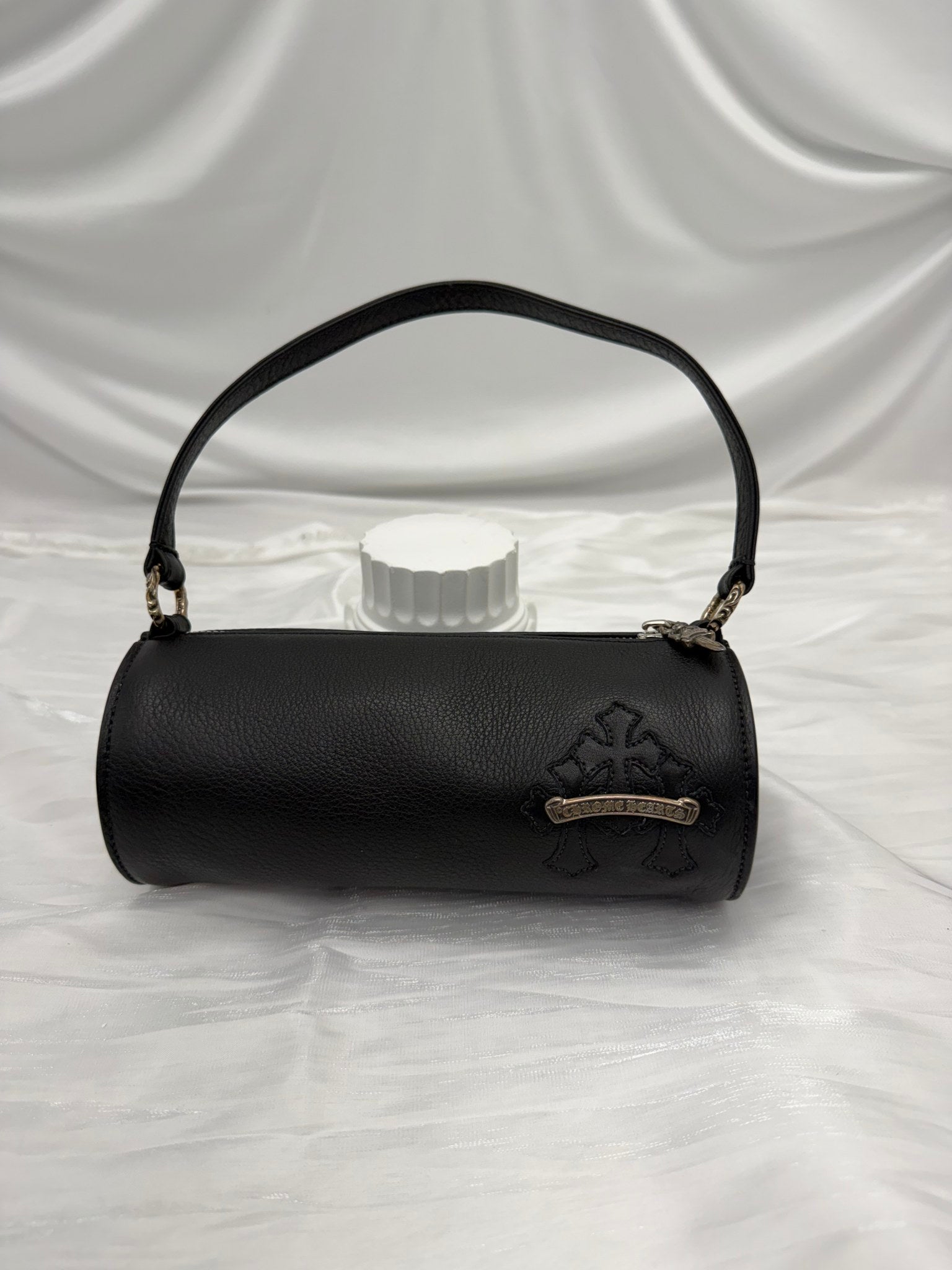 BRAND NEW- Chrome Hearts Black Leather Grinds Cemetery Cross Tube Bag