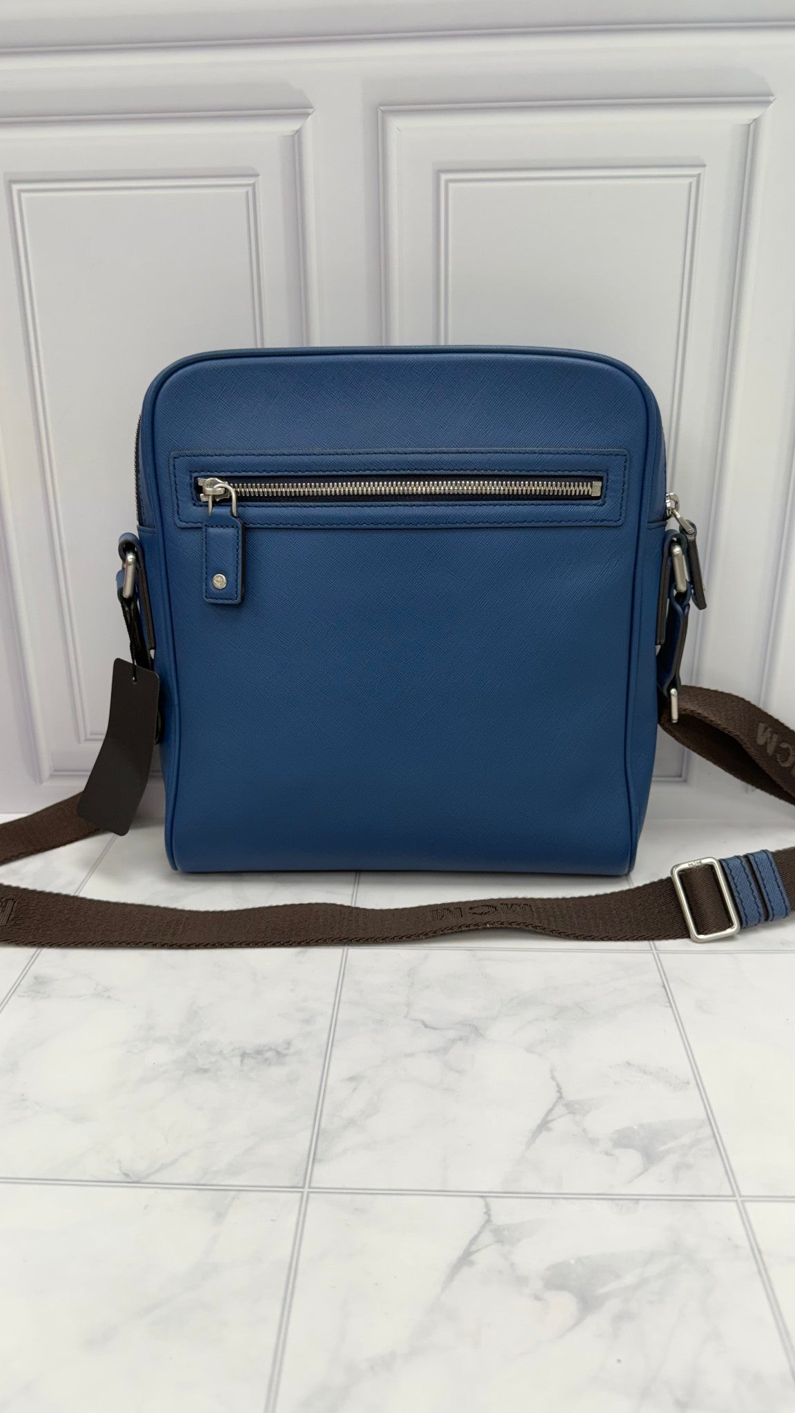 MCM Blue Leather Messenger Bag