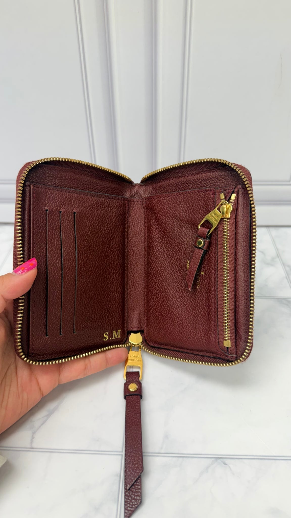 Louis Vuitton Burgundy Monogram Empreinte Leather Secret Compact Zippy Wallet