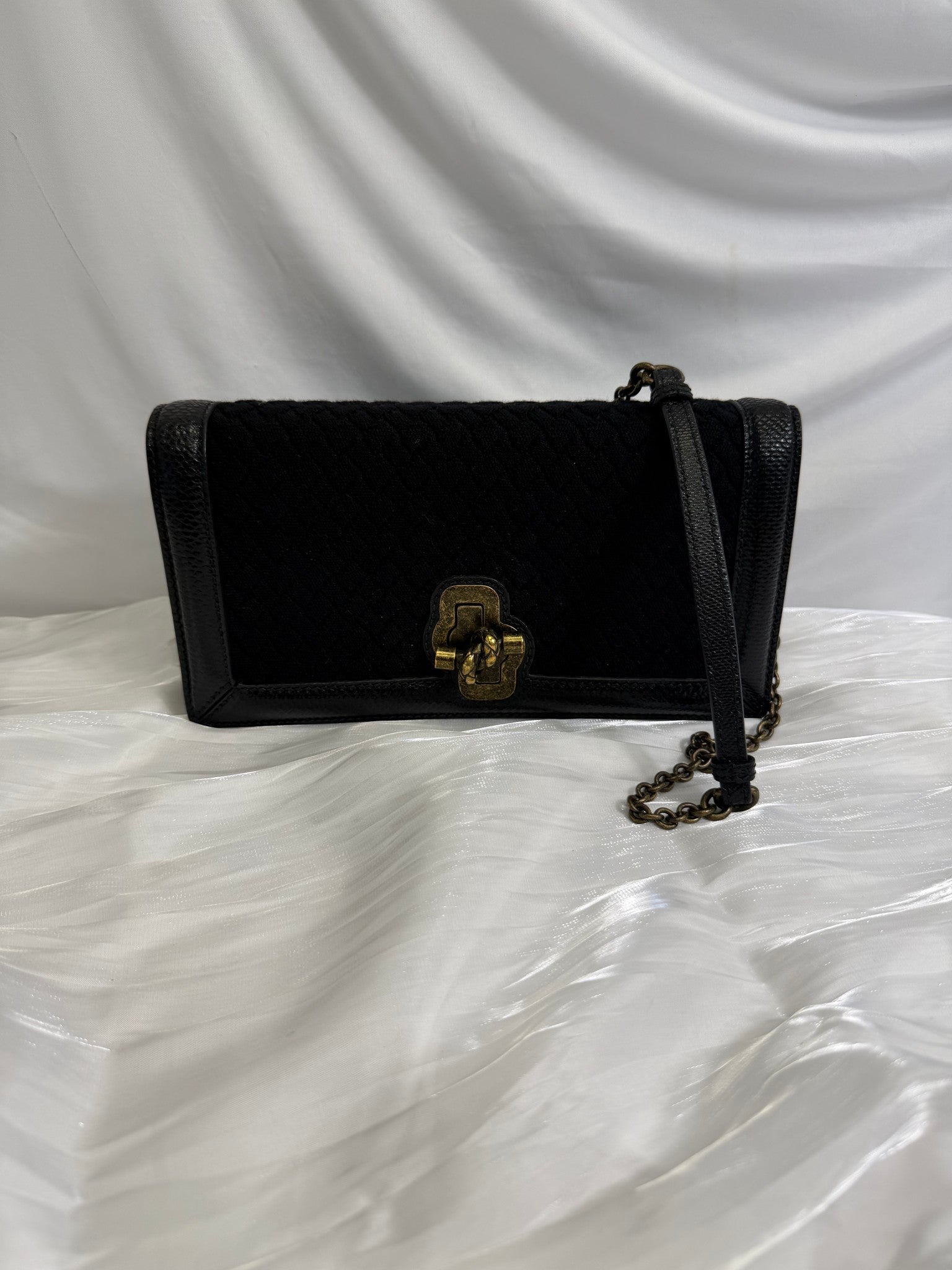 Bottega Veneta Black Cotton x Leather Olimpia Knot Shoulder Bag