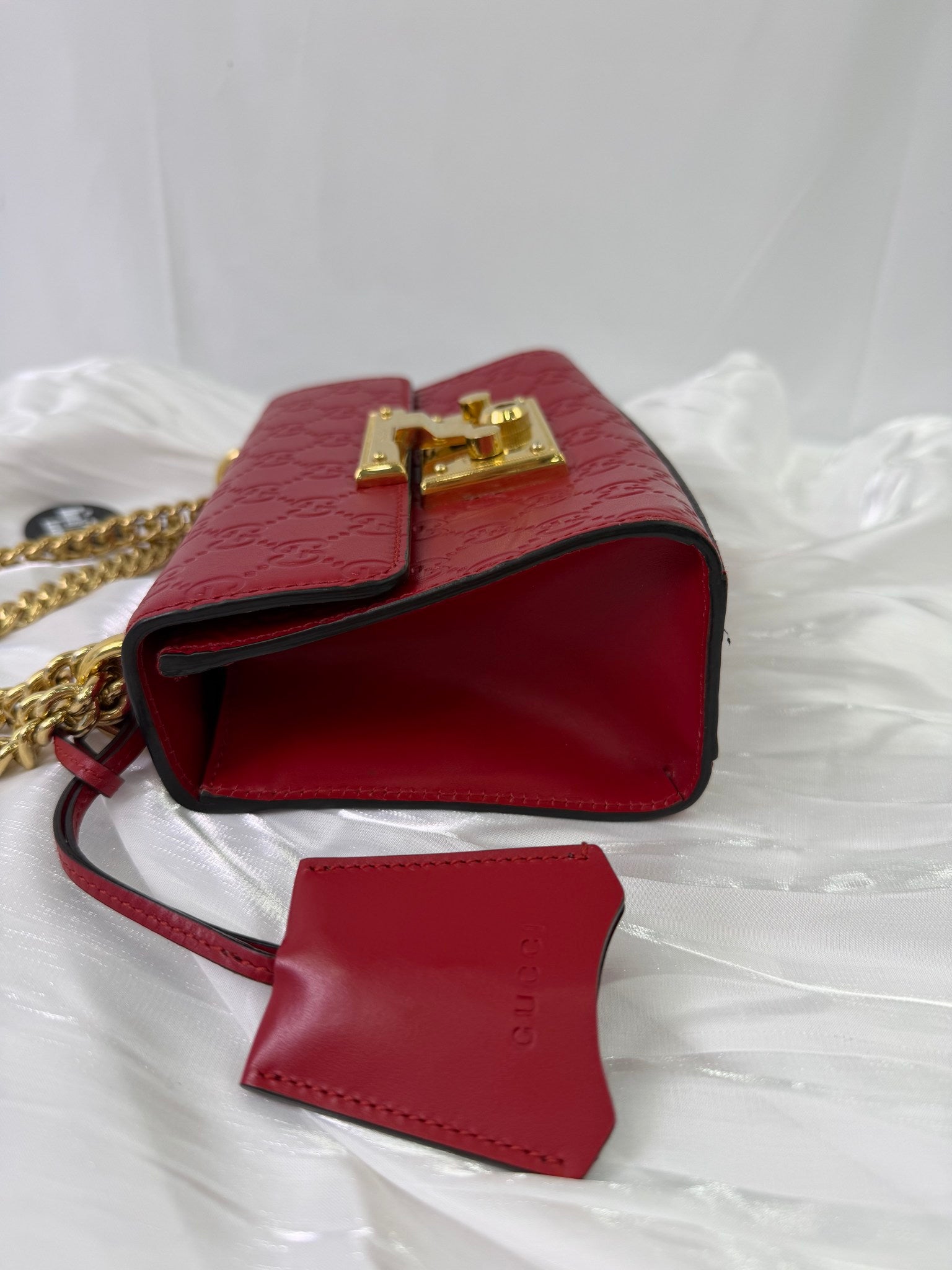 Gucci Red Leather GG Embossed Padlock Shoulder Bag