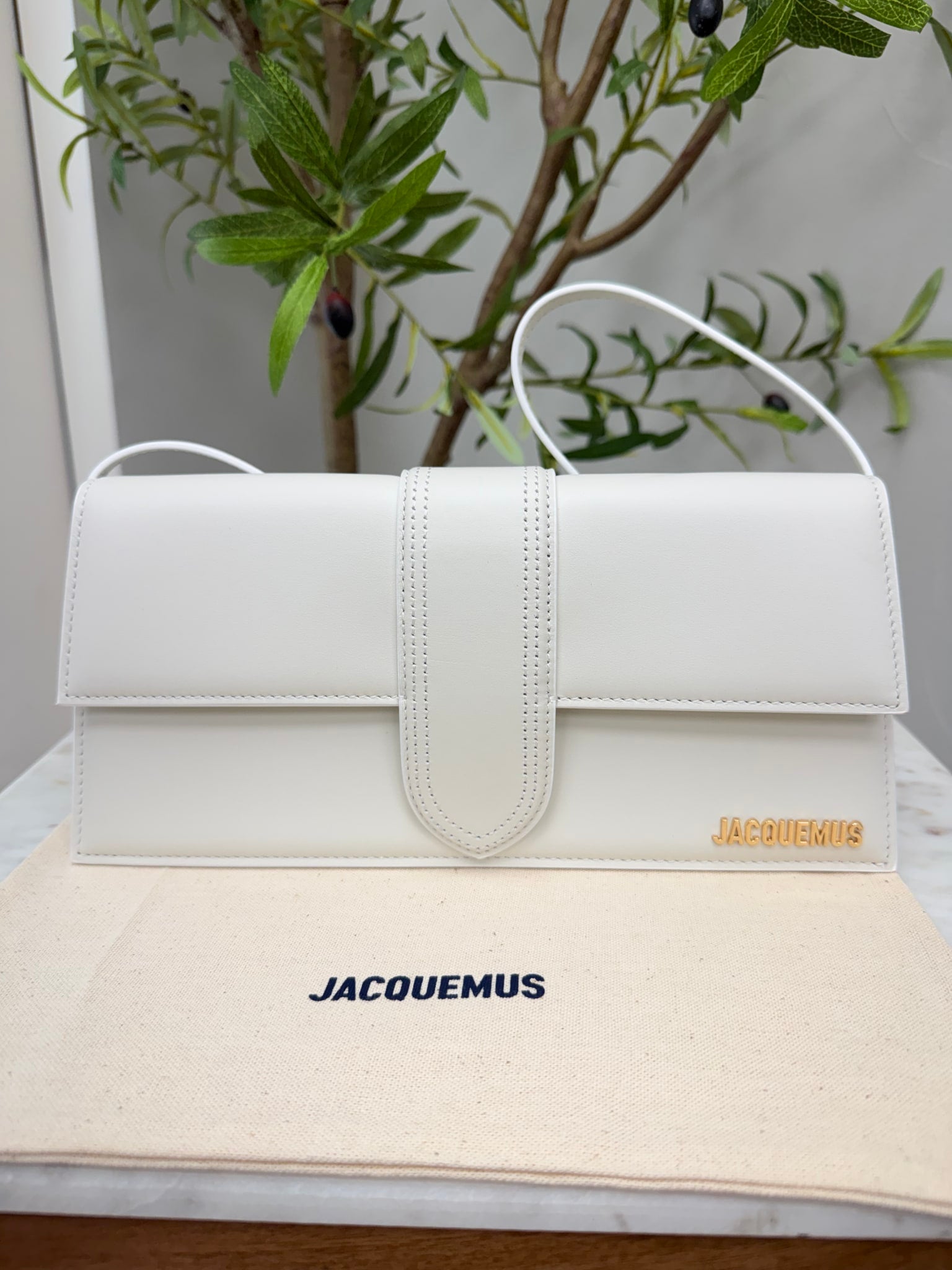 BRAND NEW - Jacquemus White Leather Le Bambino Long Shoulder Bag