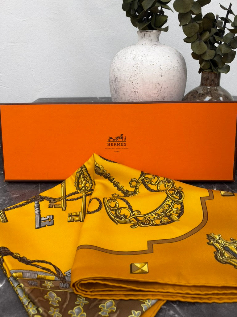 Hermes Gold & Yellow Silk Les Cles Scarf