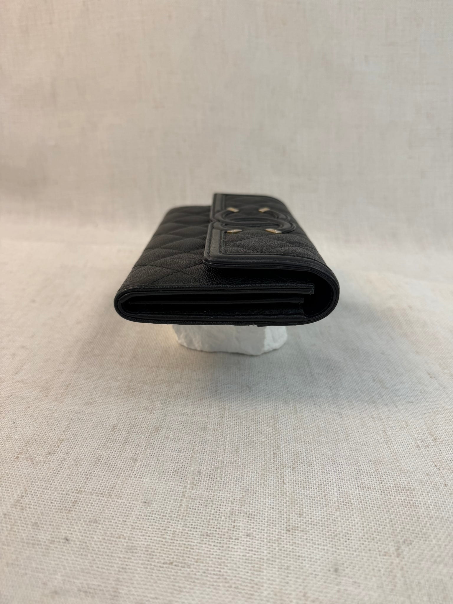 Chanel Black Caviar Leather CC Filigree Long Flap Wallet