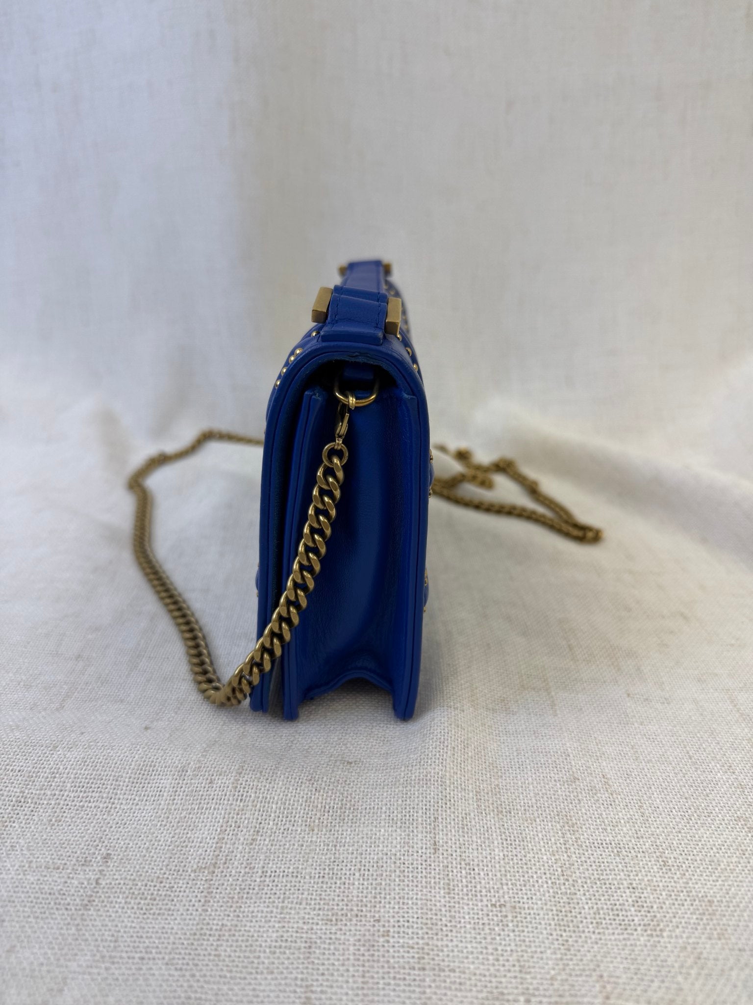 Christian Dior Blue Leather Diorama Wallet On Chain Bag