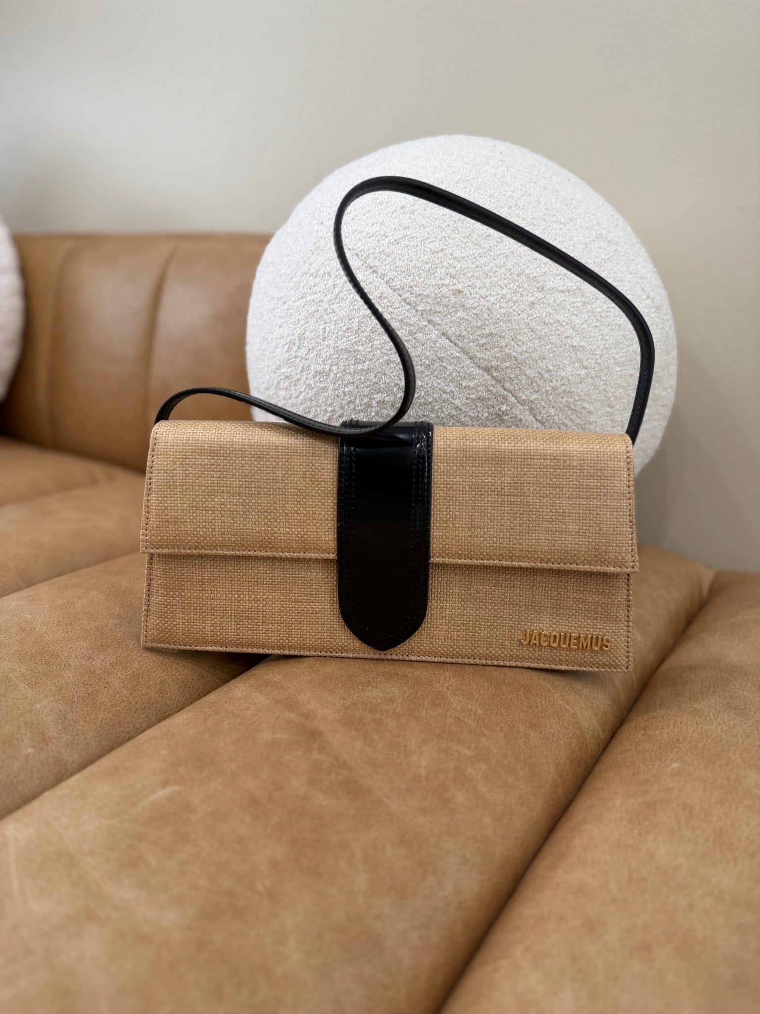 LIKE NEW- Jacquemus Beige Raffia Le Bambino Shoulder Bag