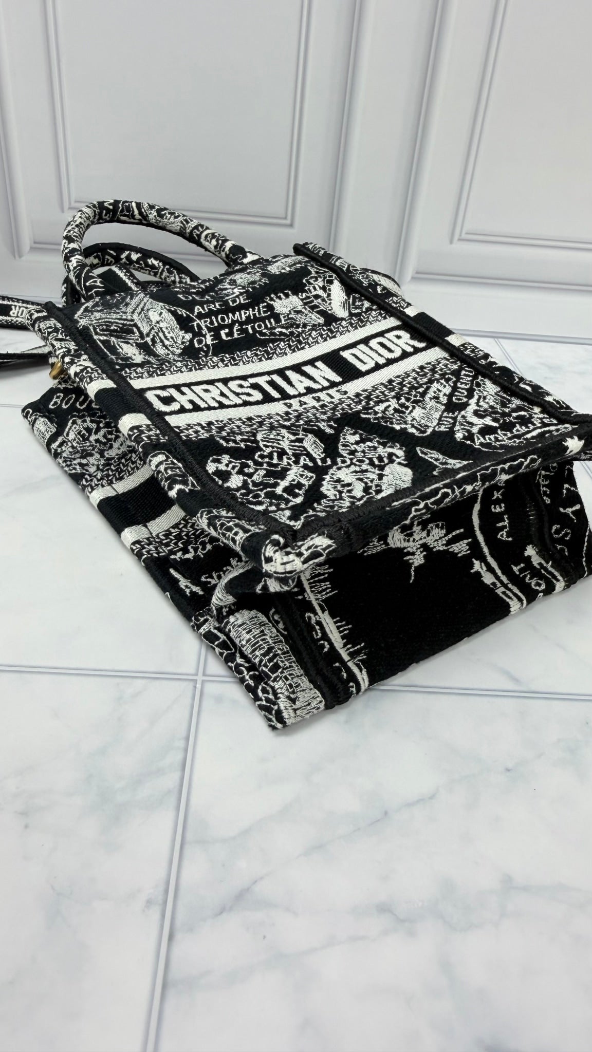 Christian Dior Black And White Canvas Vertical Mini Book Crossbody Tote Bag 