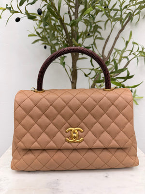 Chanel Tan Caviar Quilted Medium Coco Handle Flap Bag