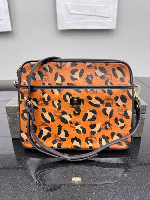 MCM Tan Leopard Print Visetos Coated Canvas Crossbody Bag
