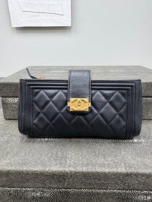 Chanel Black Quilted Leather Boy Clutch