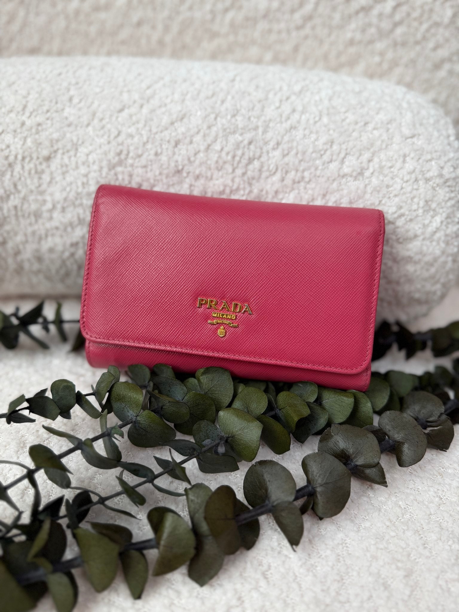 Prada Pink Saffiano Leather Trifold Wallet