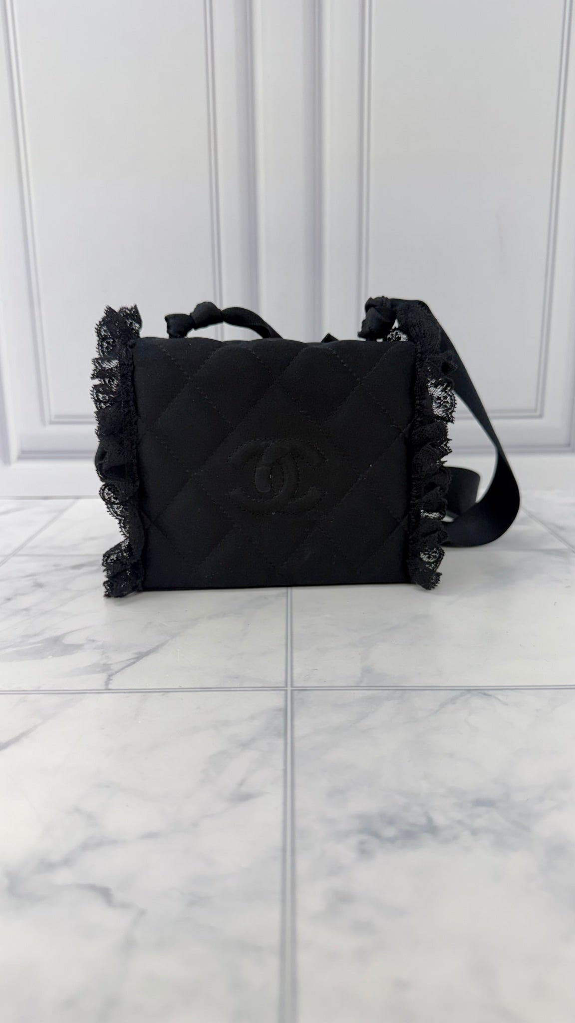 Chanel Black Satin Bow Crossbody Bag 