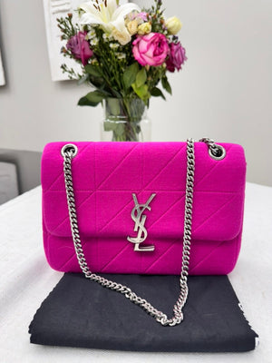 Saint Laurent YSL Hot Pink Quilted Fabric Medium Chain Flap Bag