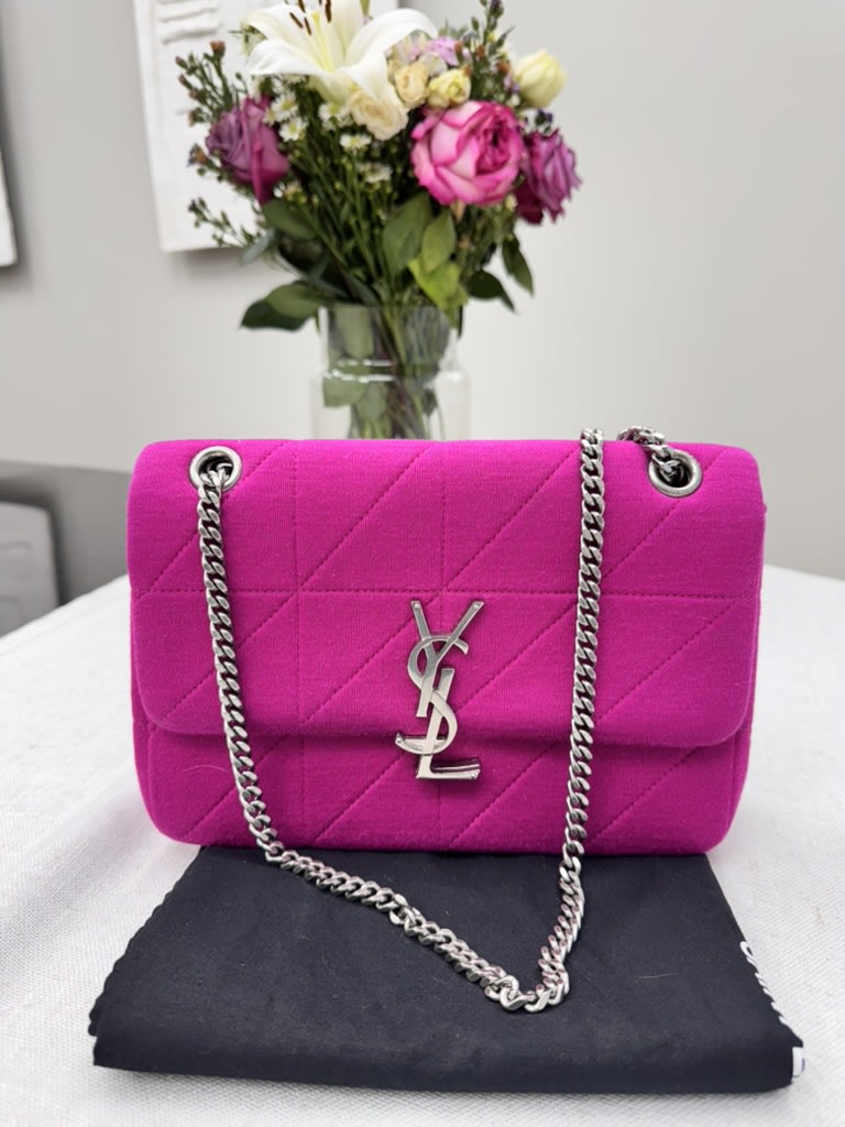 Saint Laurent YSL Hot Pink Quilted Fabric Medium Chain Flap Bag