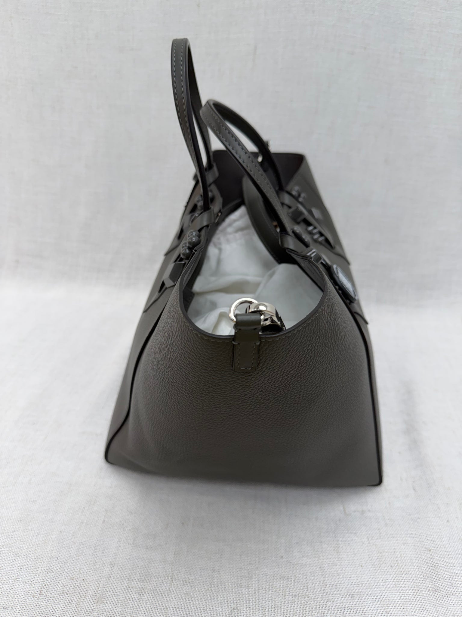 Christian Louboutin Gray Pebbled Leather Studded Tote