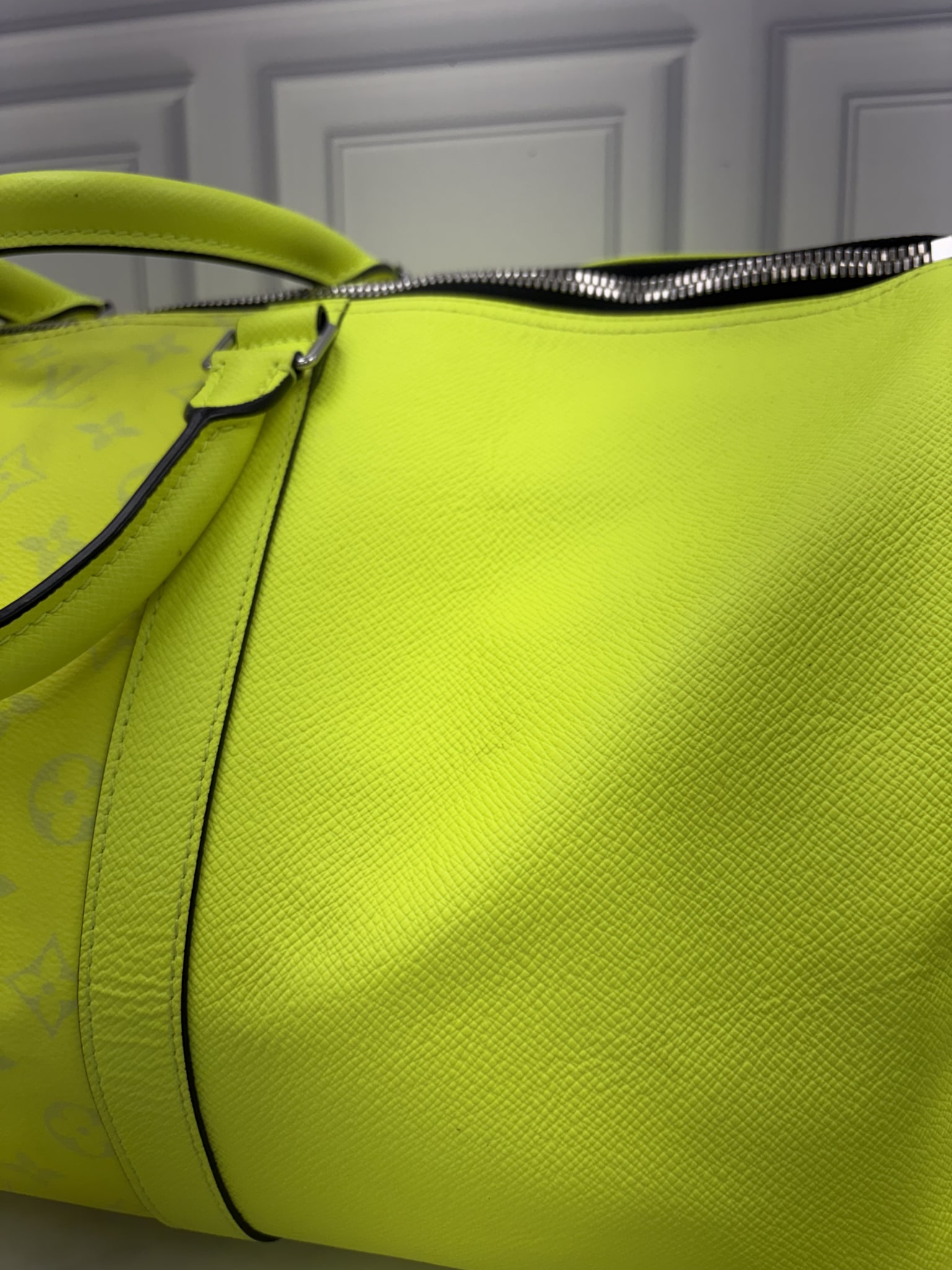 Louis Vuitton Neon Yellow Leather Tiagarama Keepall Bandouliére 50