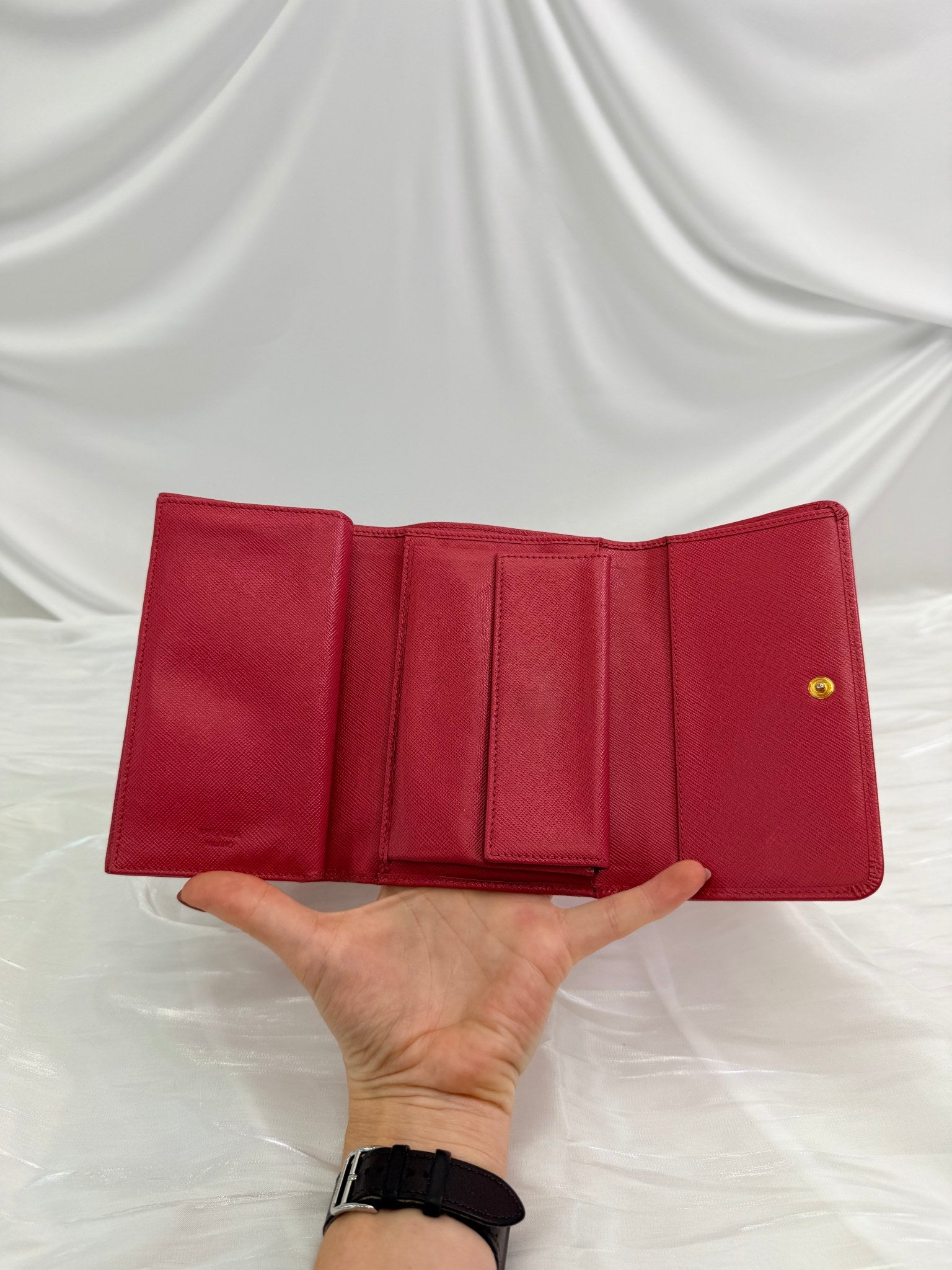 Prada Pink Saffiano Leather Trifold Wallet